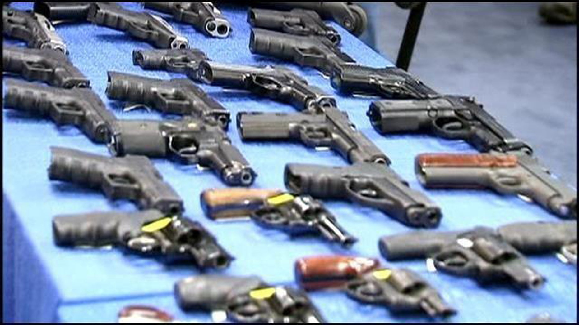 November 19, 2014: This photo shows some of the guns seized from a firearm-smuggling ring that used discount bus lines to transport weapons from Florida to New York (MyFoxNY.com)