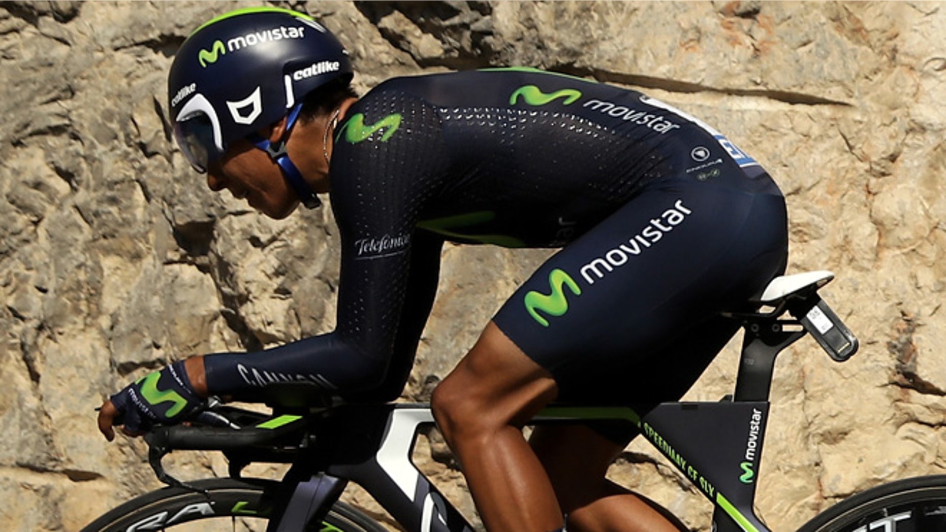 Nairo Alexander Quintana of Colombia riding for Movistar Team rides during the stage thirteen individual time trial, a 37.5km stage from Bourg-Saint-Andéol to La Caverne du Pont-d'Arc on July 15, 2016 in Bourg-Saint-Andeol, France.