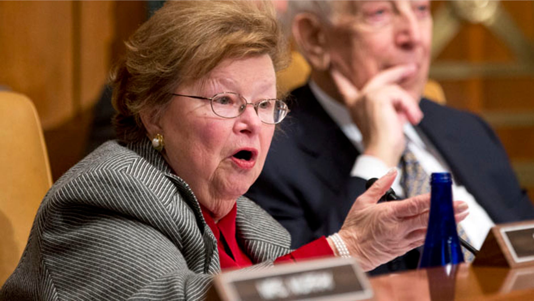 Dec. 5, 2012: In this file photo, Senate Appropriations Committee member Sen. Barbara Mikulski, D-Md., left, speaks on Capitol Hill in Washington.