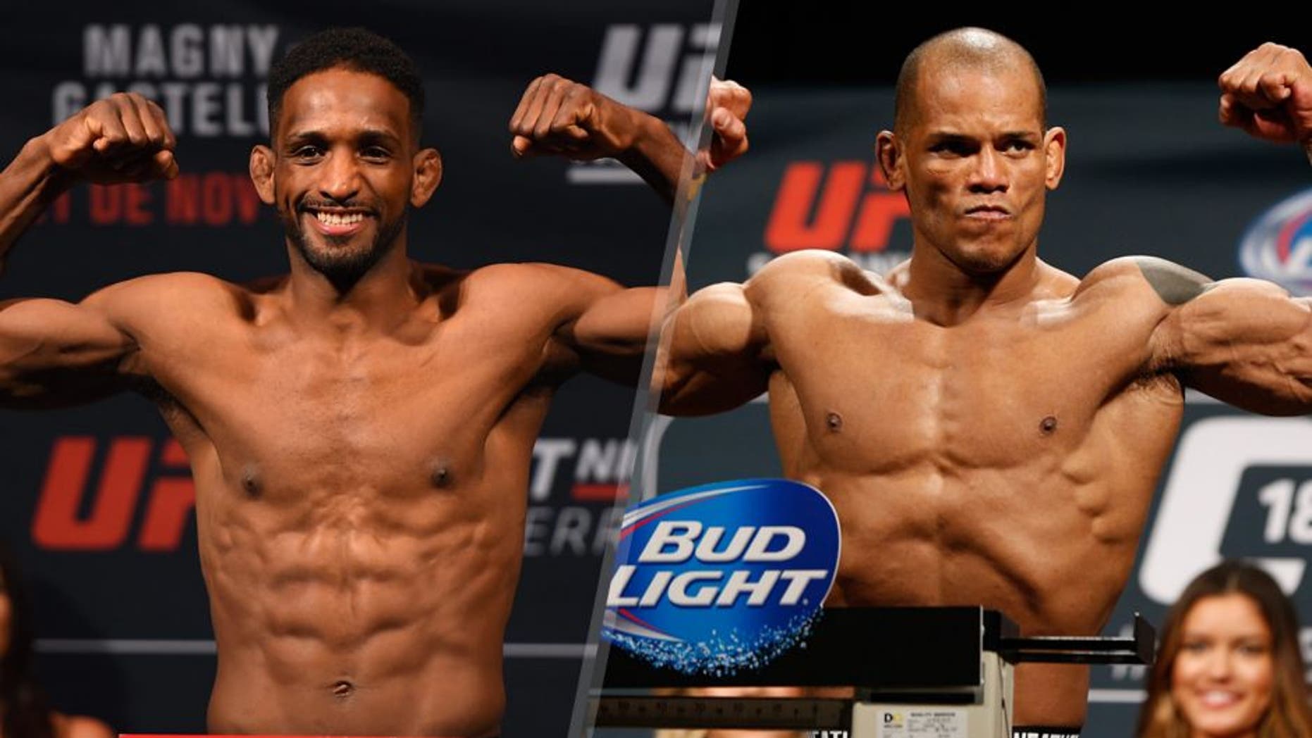 MONTERREY, MEXICO - NOVEMBER 20: Neil Magny of the United States weighs in during the UFC weigh-in at the Arena Monterrey on November 20, 2015 in Monterrey, Mexico. (Photo by Jeff Bottari/Zuffa LLC/Zuffa LLC via Getty Images) LAS VEGAS, NV - JANUARY 02: Hector Lombard of Cuba poses on the scale after weighing in during the UFC 182 weigh-in event at the MGM Grand Conference Center on January 2, 2015 in Las Vegas, Nevada. (Photo by Josh Hedges/Zuffa LLC/Zuffa LLC via Getty Images)