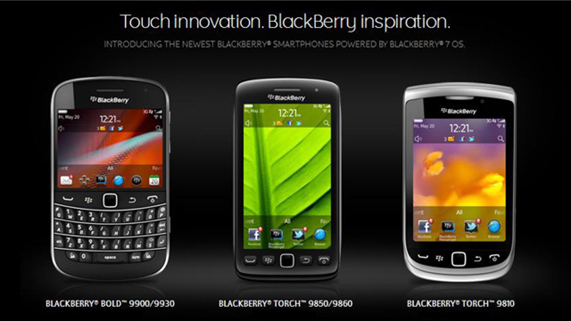 A screenshot of the website for BlackBerry-maker Research in Motion, which just unveiled the newest in its popular line of handhelds.