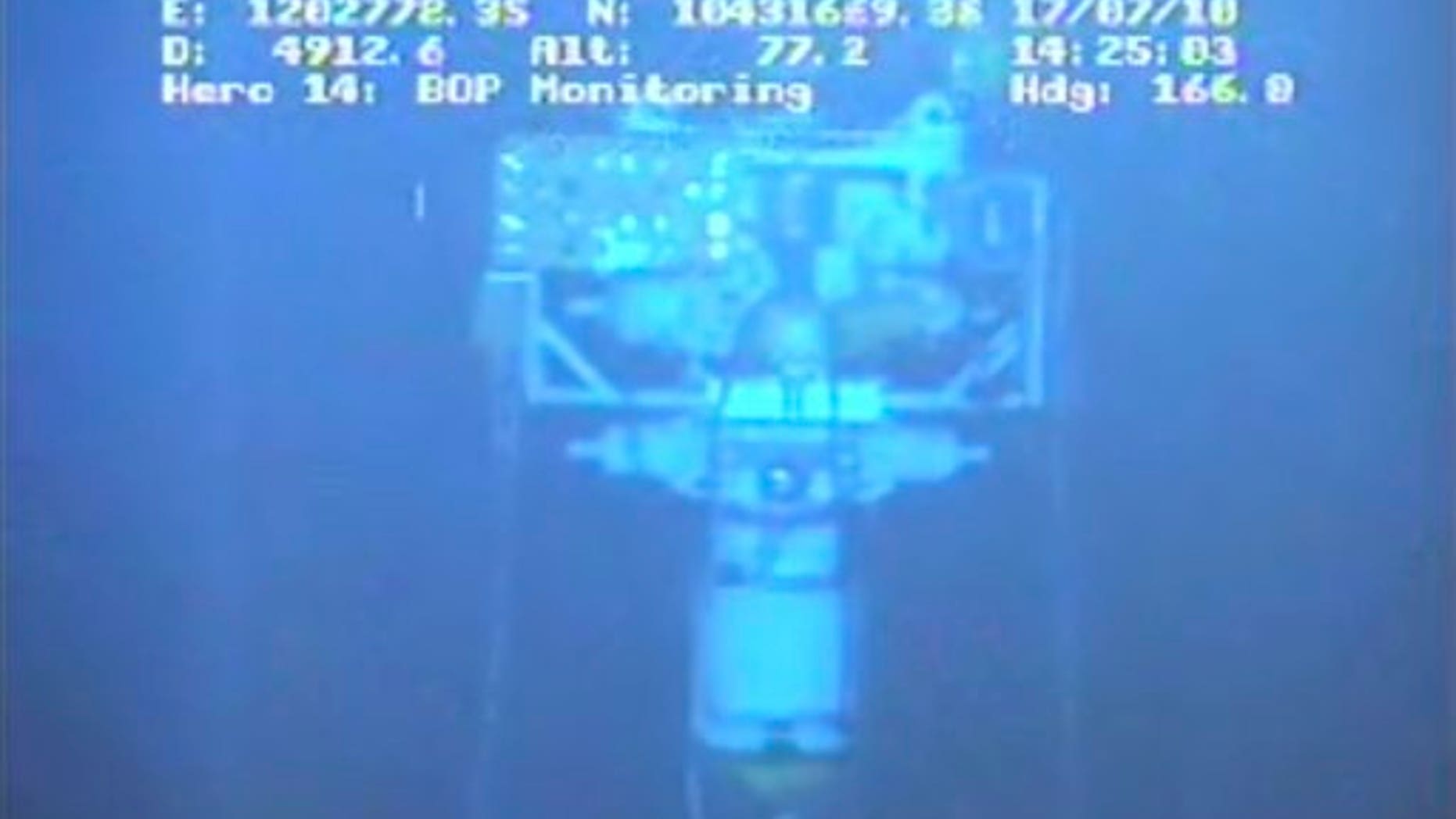 July 17, 2010: The containment stack is shown at the site of the Deepwater Horizon oil spill in the Gulf of Mexico.