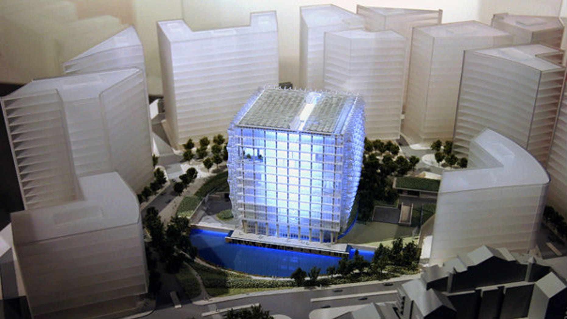 Feb. 23: A model of the winning design for the new U.S. Embassy for London.