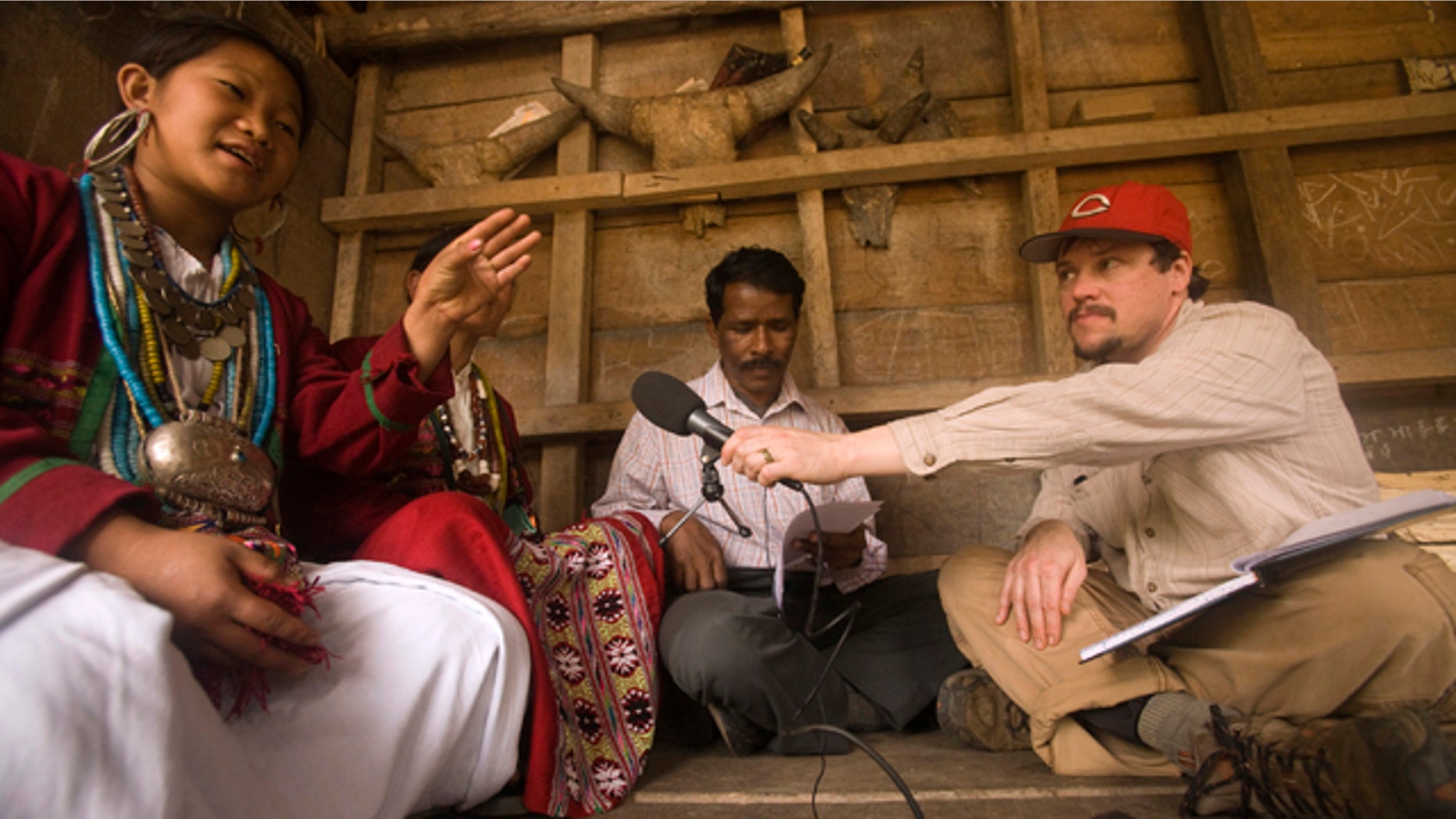 Kachim, a speaker of the hidden language Koro, talks to National Geographic Fellow Gregory Anderson. Anderson and a team made the first known recordings of Koro, an endangered language that is new to science.