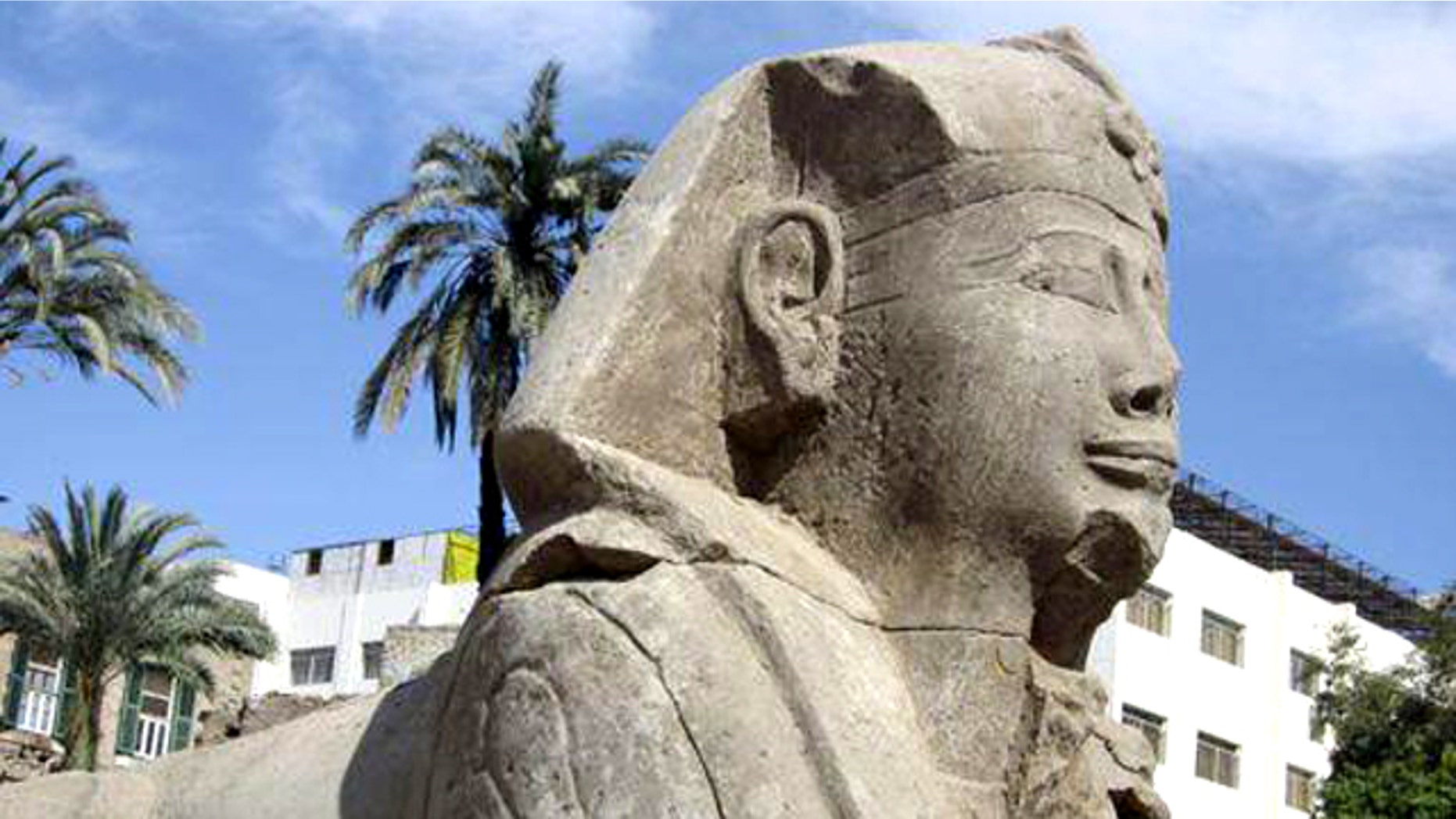 A reconstructed Sphinx statue in Luxor, discovered not within the well known Avenue of the Sphinxes but at the end of a newfound road.