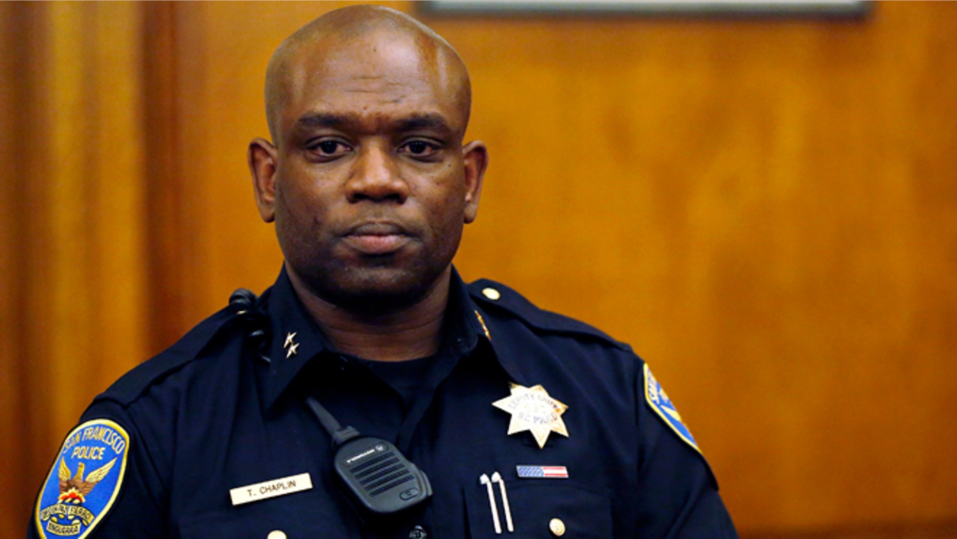 The new acting SFPD Chief Toney Chaplin stands beside San Francisco Mayor Ed Lee (not pictured) during a press conference at City Hall in San Francisco, on Thursday, May 19, 2016. San Francisco's police chief, Greg Suhr, resigned Thursday at the request of the mayor hours after an officer fatally shot a young black woman driving a stolen car â the culmination of several racially charged incidents in the past year. (Connor Radnovich/San Francisco Chronicle via AP) MANDATORY CREDIT PHOTOG & CHRONICLE; MAGS OUT; NO SALES
