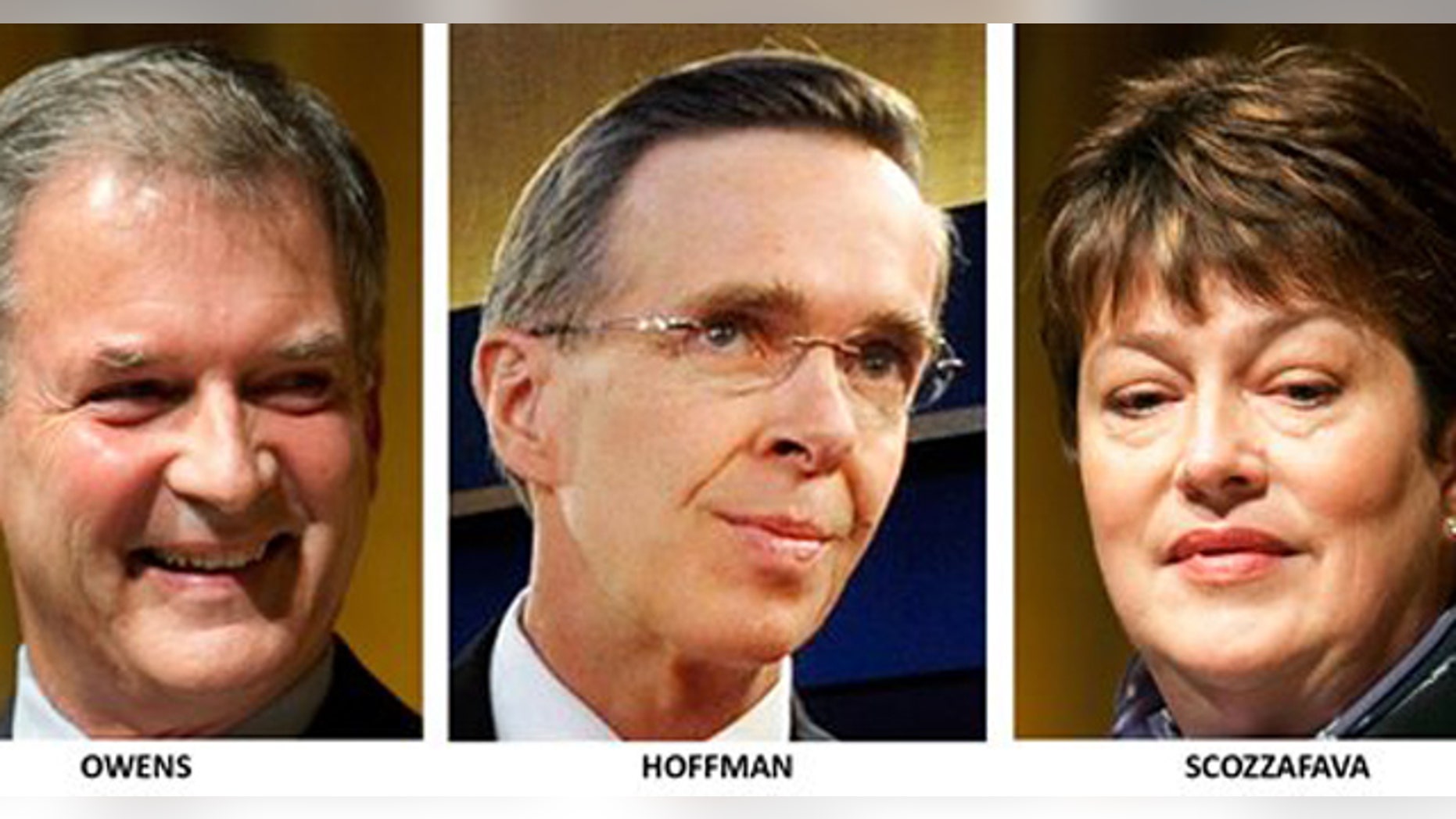 Congressional candidates in New York's 23rd district: Democrat Bill Owens, Conservative Party Dan Hoffman, and Republican Dede Scozzafava. (AP)