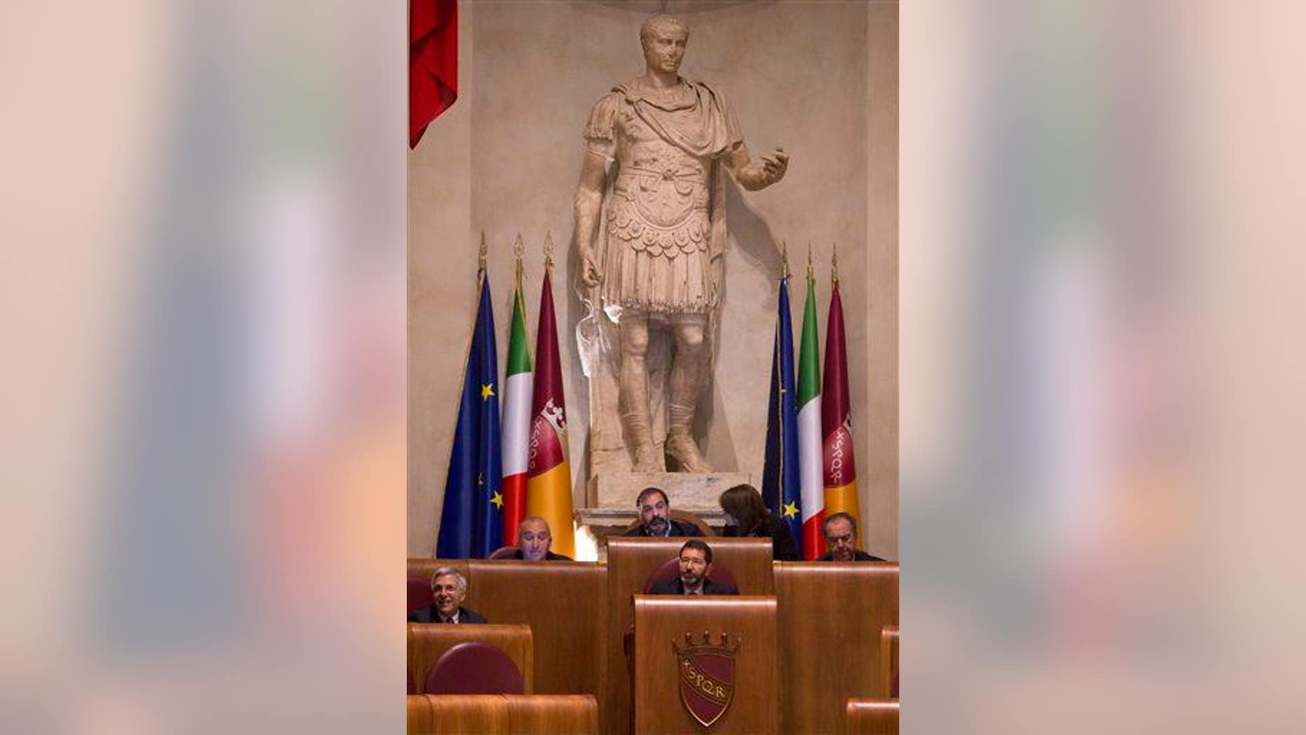 Statue of Julius Caesar Hall atop the ancient Capitoline Hill in Rome.