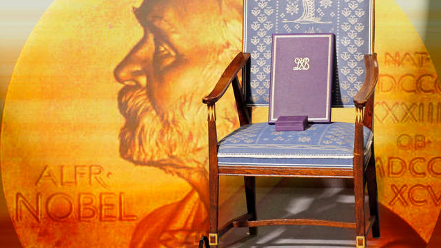 A chair with the Nobel Peace Prize and diploma for Nobel Peace Prize laureate Liu Xiaobo is seen during a ceremony honoring Liu at city hall in Oslo, Norway Friday Dec. 10, 2010. Liu, a democracy activist, is serving an 11-year prison sentence in China on subversion charges brought after he co-authored a bold call for sweeping changes to Beijing's one-party communist political system. At left is Nobel Commitee chairman Thorbjorn Jagland. At right is committee member Kaci Kullman Five. (AP Photo/John McConnico)