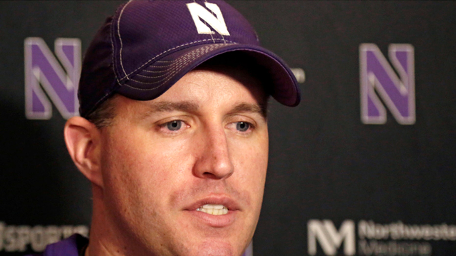 April 1, 2014: Northwestern head football coach Pat Fitzgerald speaks at a news conference after his football team participated in an NCAA college spring football practice in Evanston, Ill. (AP Photo/M. Spencer Green, File)