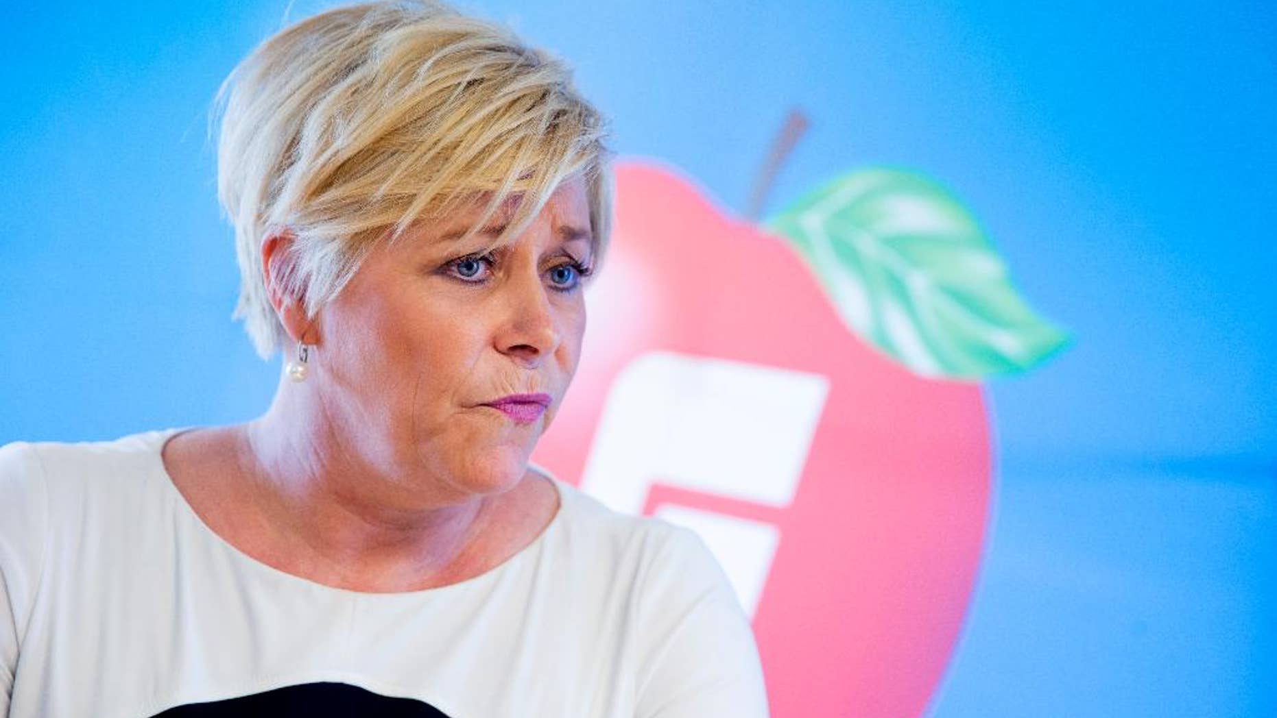 Siv Jensen, Norway’s finance minister, speaks in Oslo Tuesday, April 28, 2015. Jensen says she has doubts that global warming is man-made. Siv Jensen’s comments in an interview with newspaper Aftenposten seem at odds with Norway’s official position in U.N. climate talks where the country backs cuts in greenhouse gas emissions as a way to fight global warming. (Haakon Mosvold Larsen/NTB scanpix via AP) NORWAY OUT