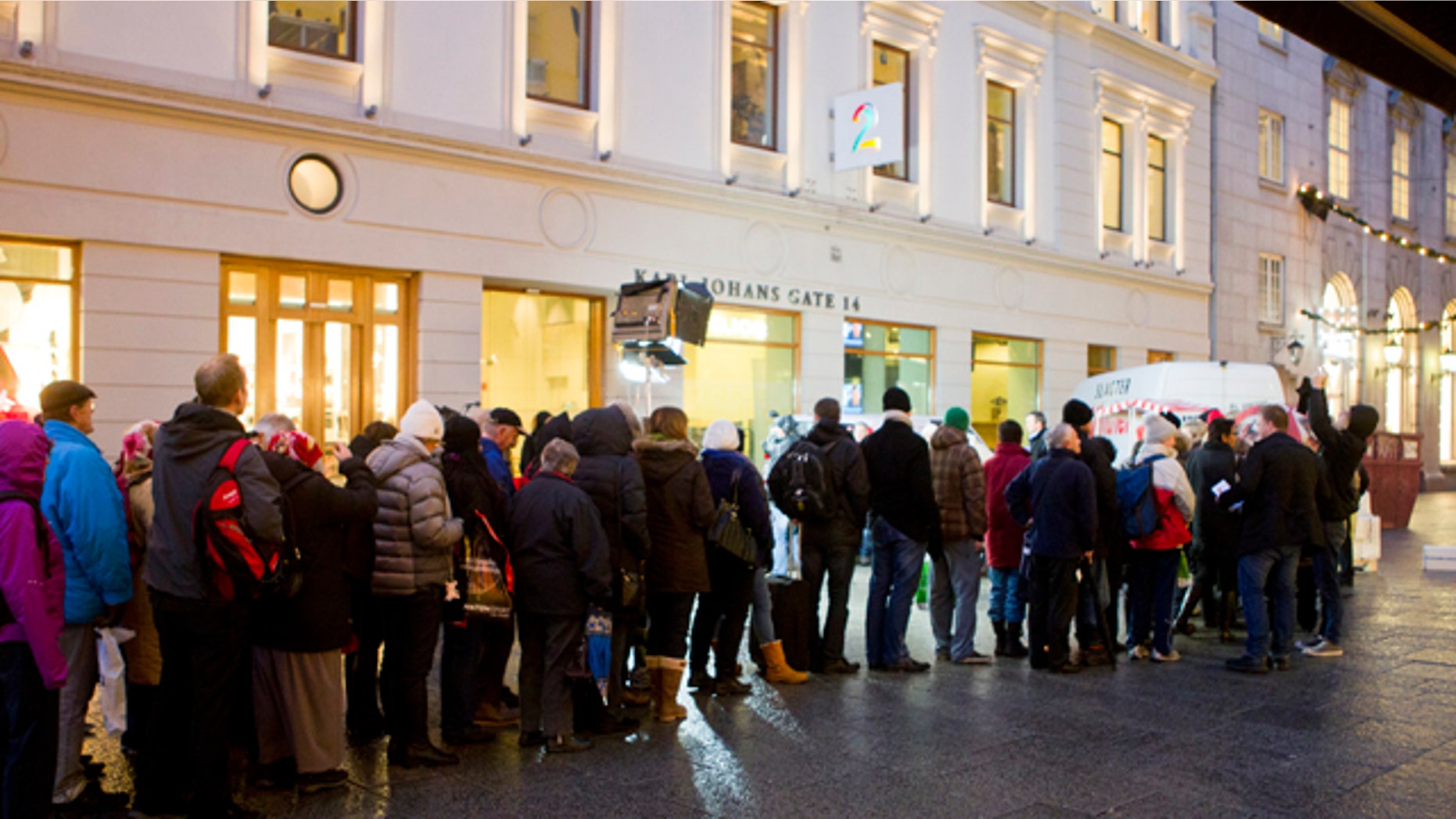 Dec. 9: People line up for Danish butter on the main street of the Norwegian capital Oslo.