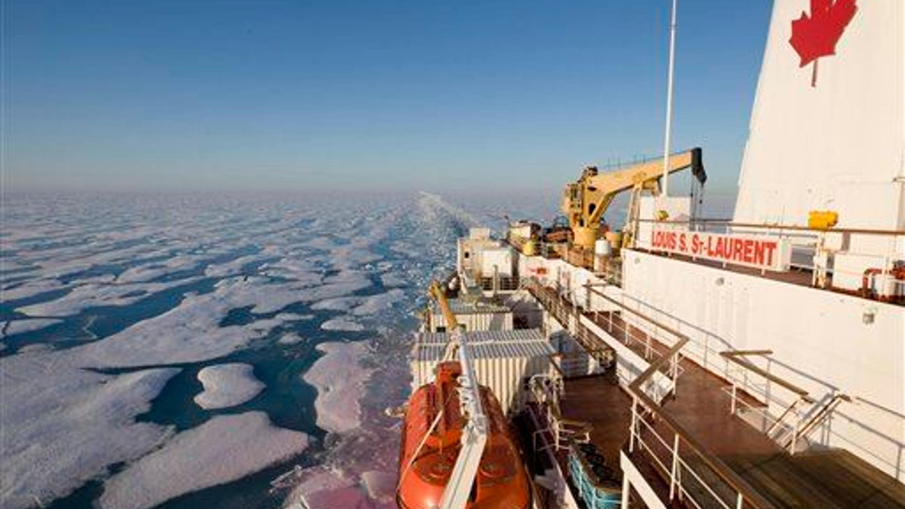 A file photo of he Canadian Coast Guard icebreaker Louis S. St-Laurent. In August, a cruise ship will travel through the Northwest Passage.