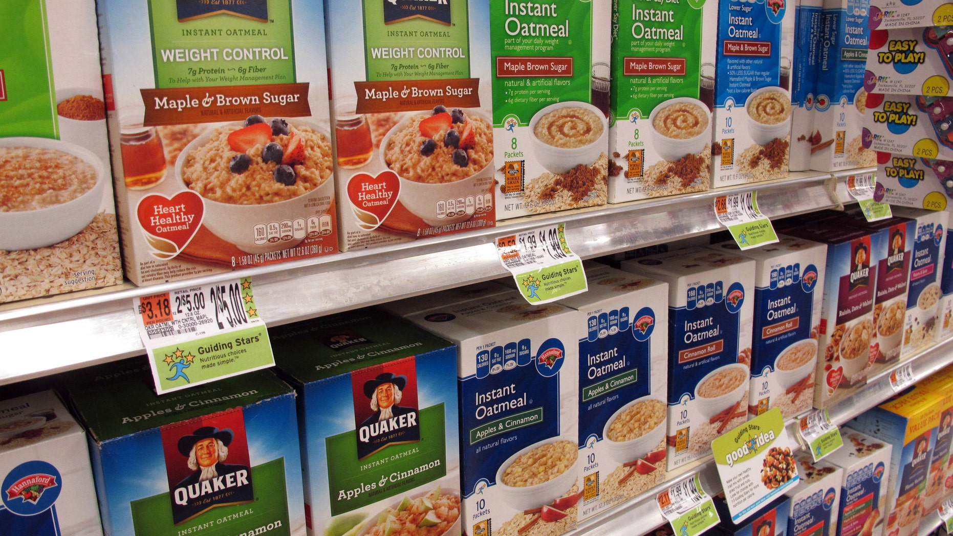 Hannaford stores feature the company's Guiding Stars rating system, as shown on price tags in the cereal aisle at a South Portland, Maine, store.