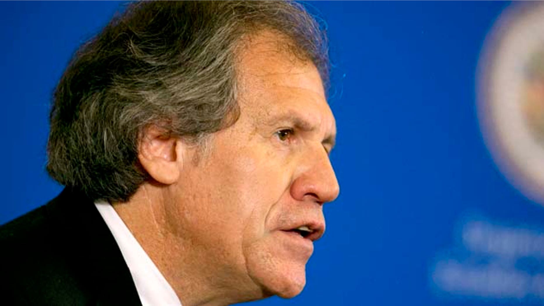 FILE - In this June 15, 2015 file photo, the new secretary general of the Organization of American States (OAS), former Uruguay Foreign Minister Luis Almagro, speaks to the general assembly in the Hall of the Americas at the OAS in Washington. Almagro has called for an urgent meeting of the Permanent Council of the hemispheric organization to analyze whether Venezuela has suffered an alteration of constitutional order. The announcement was published on the OAS website on Tuesday, May 31, 2016. (AP Photo/Jacquelyn Martin, File)