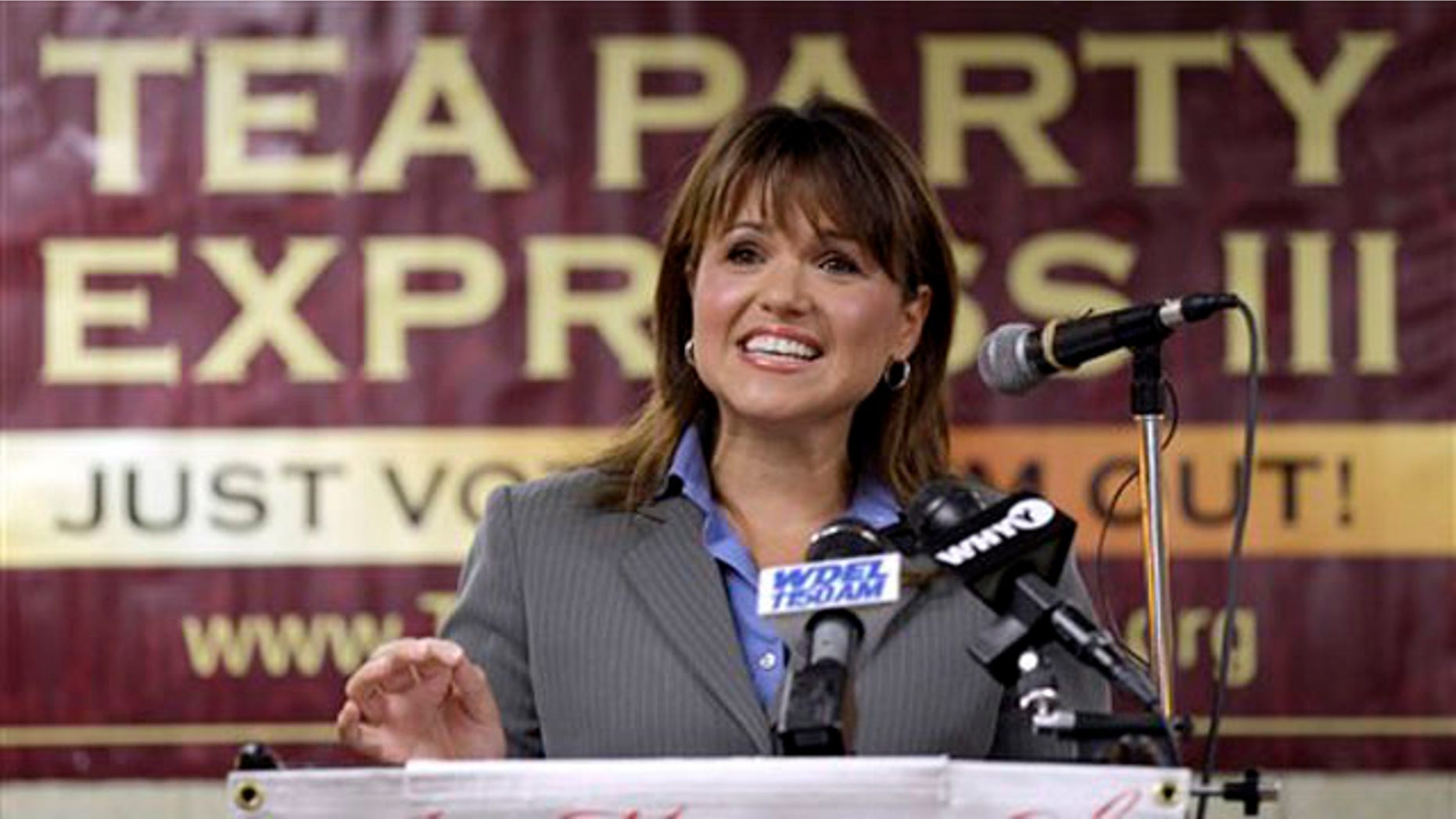 FILE: Delaware Republican Senate candidate Christine O'Donnell addresses supporters during a Tea Party Express news conference in Wilmington, Del., on Sept. 7.
