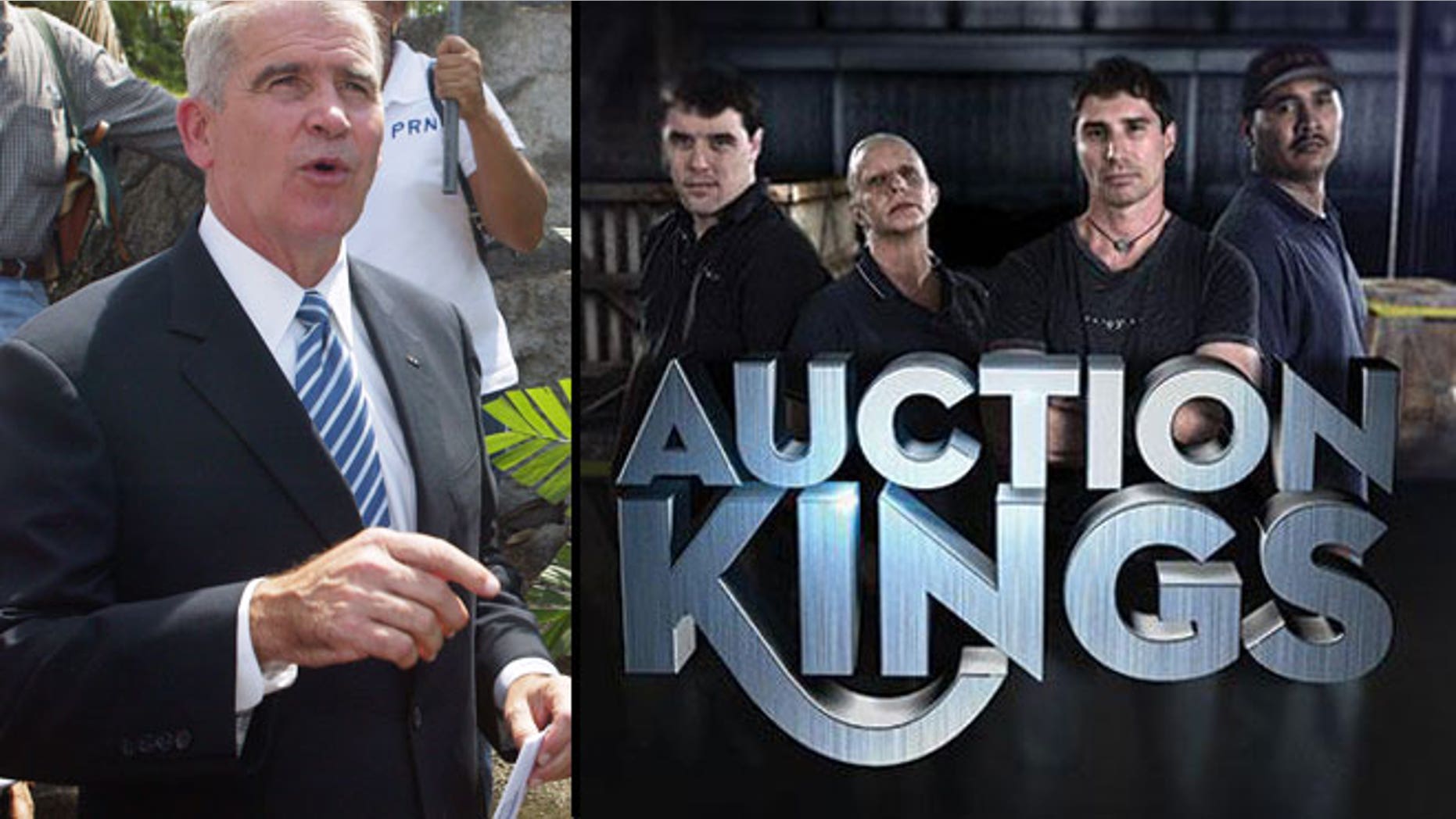 Oliver North (left) and the team from "Auction Kings."