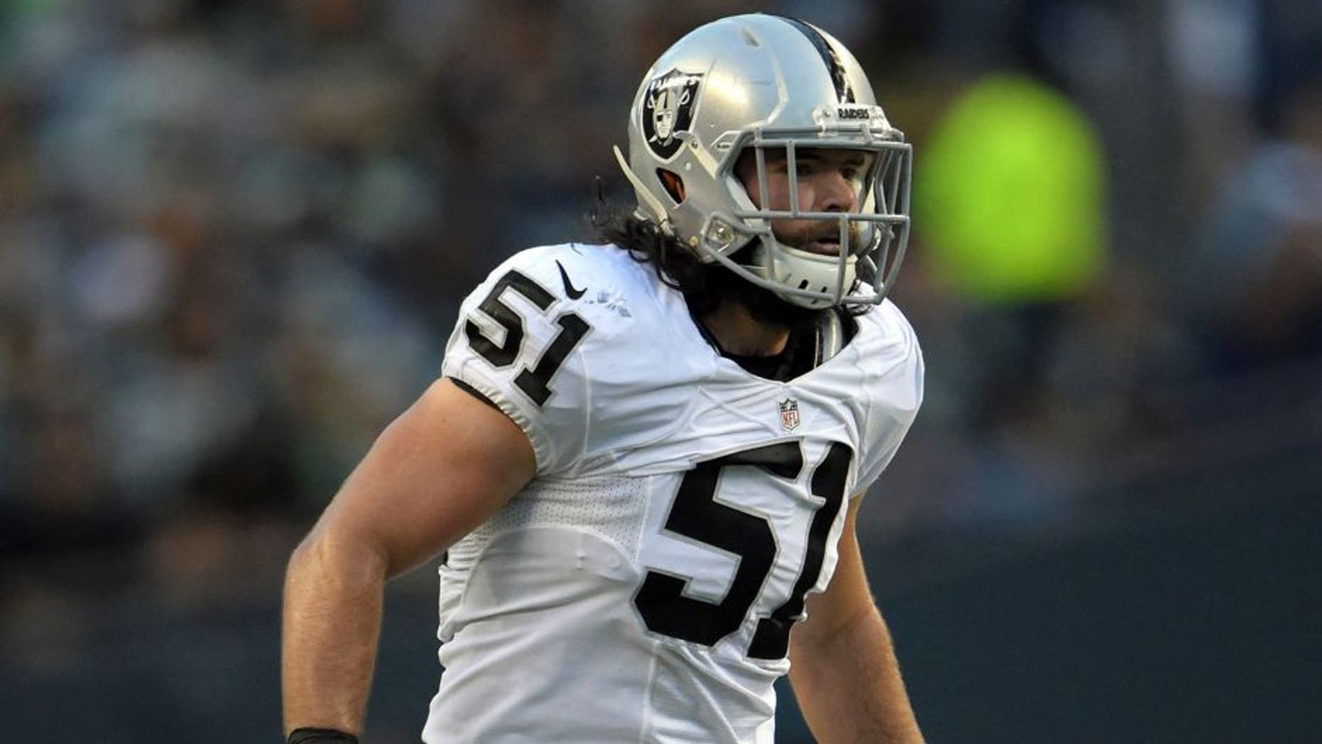 Sep 3, 2015; Seattle, WA, USA; Oakland Raiders linebacker Ben Heeney (51) during the preseason game against the Seattle Seahawks at CenturyLink Field. Mandatory Credit: Kirby Lee-USA TODAY Sports