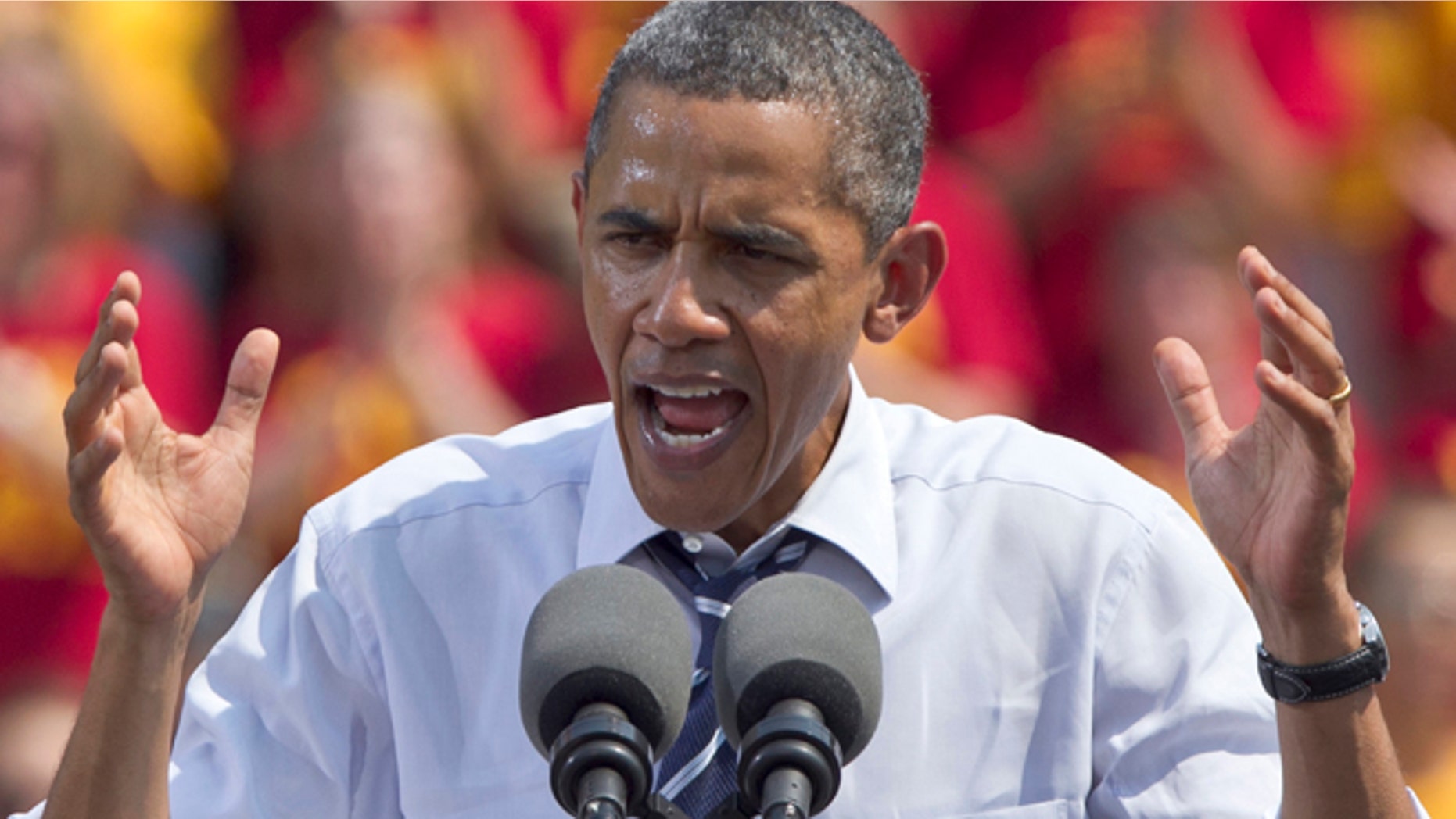 FILE: Aug. 28, 2012: President Obama speaks during a campaign stop in Ames, Iowa.