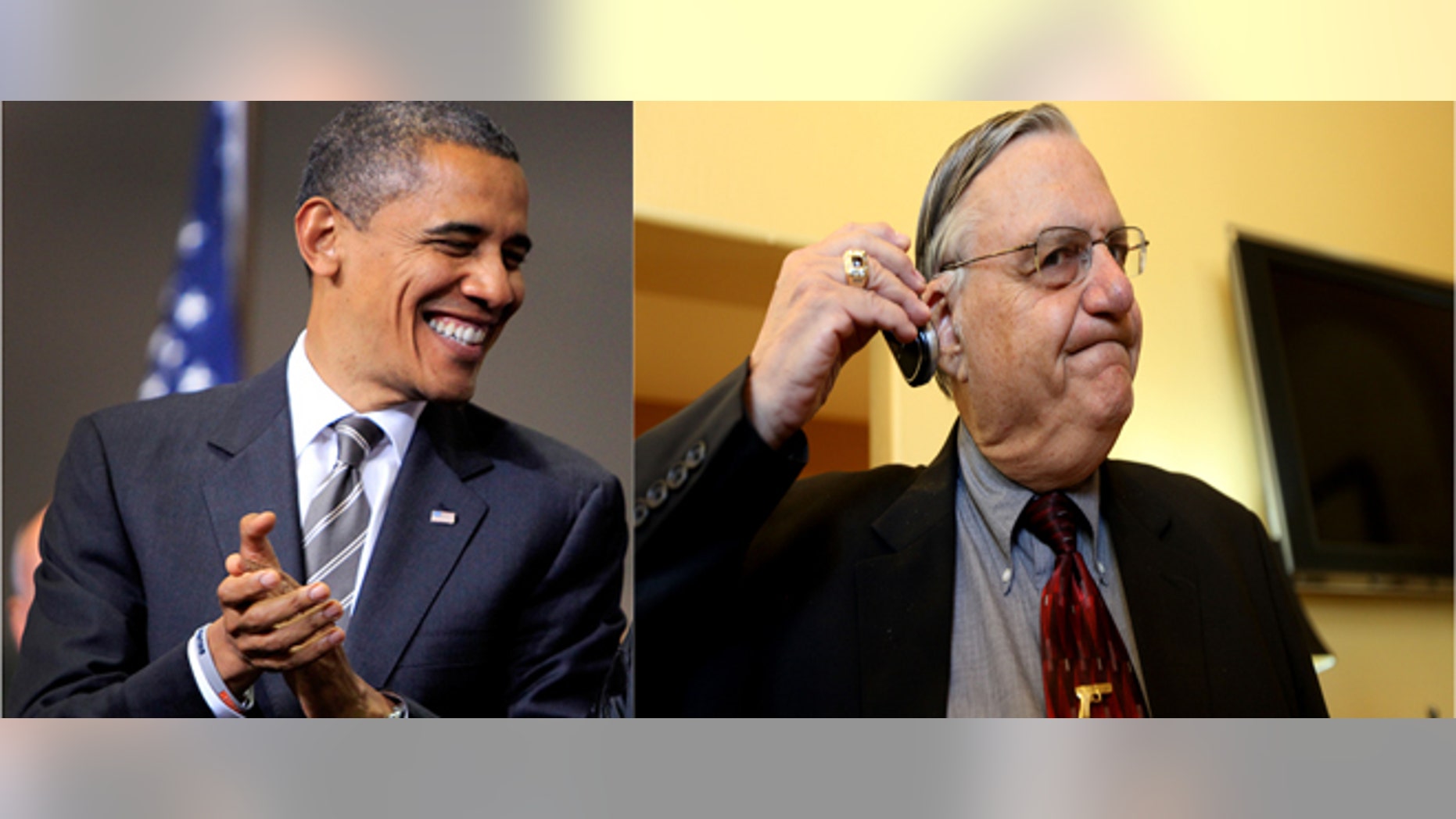 At two different unrelated events, President Barack Obama is on the left and Sheriff Joe Arpaio is pictured on the right.
