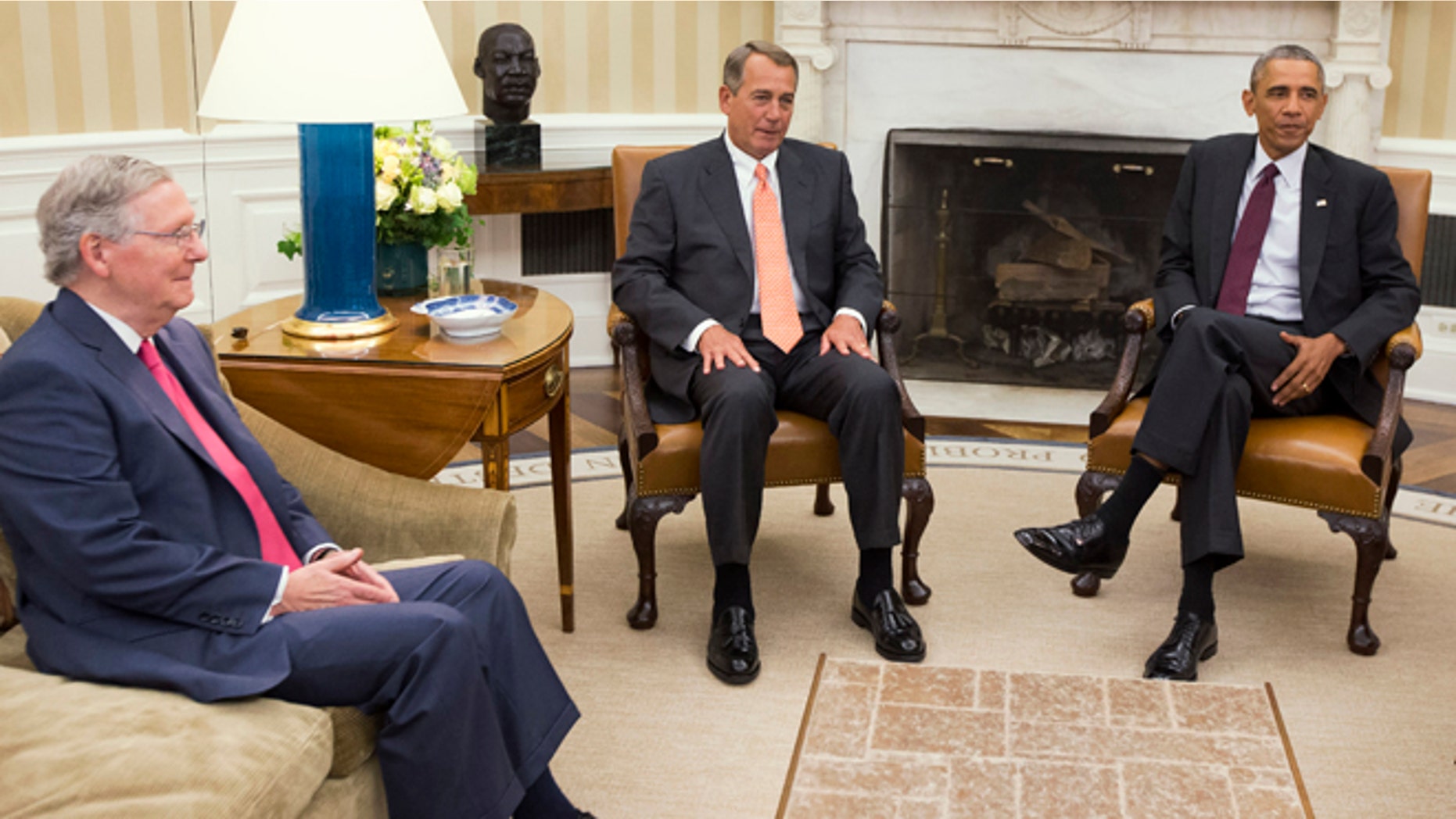 FILE - In this Sept. 9, 2014 file photo, President Barack Obama meets with Senate Minority Leader Mitch McConnell of Ky., left, and House Speaker John Boehner of Ohio in the Oval Office of the White House in Washington. The new Congress convenes Tuesday with Republicans in control of the House and the Senate as a formidable counterpoint to President Barack Obama in his final two years in office. Obama has the power to veto legislation, an action hes only taken twice in six years. Expect plenty more in the next 24 months in showdowns between the Democratic president and the GOP-led Congress. (AP Photo/Evan Vucci, File)