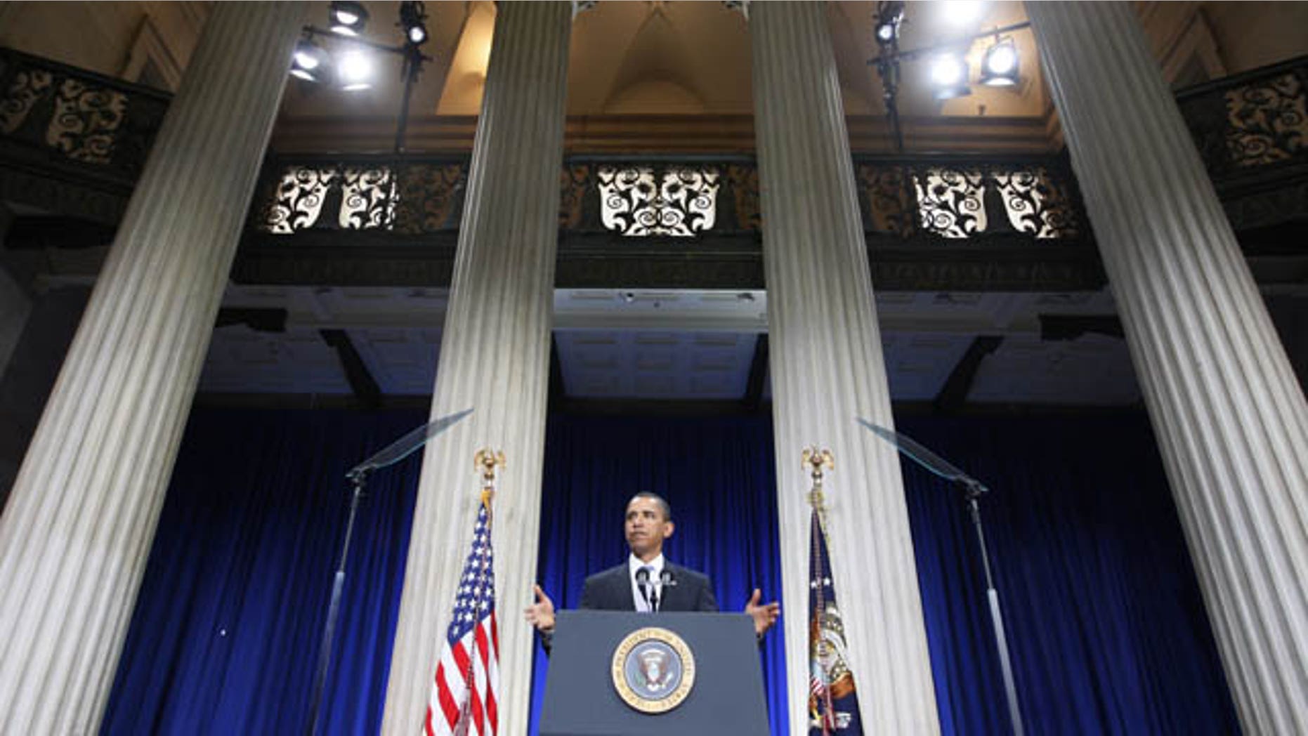 FILE - In the Sept. 14, 2009, file photo President Barack Obama speaks about the financial crisis on the anniversary of the collapse of Lehman Brothers at Federal Hall on Wall Street in New York. (AP Photo)