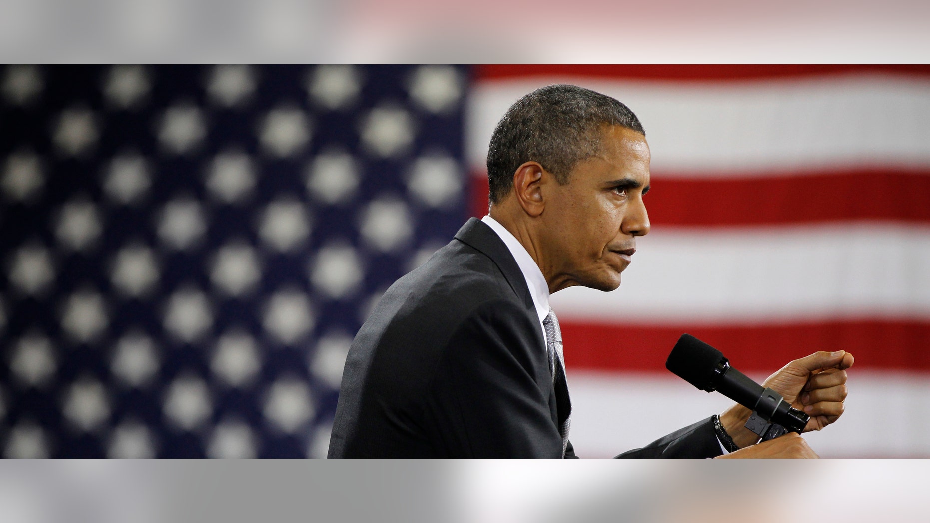 President Barack Obama speaks a fundraiser at Southern Maine Community College, Friday, March, 30, 2012 in Portland, Maine. Obama campaigned throughout New England on Friday. (AP Photo/Pablo Martinez Monsivais)