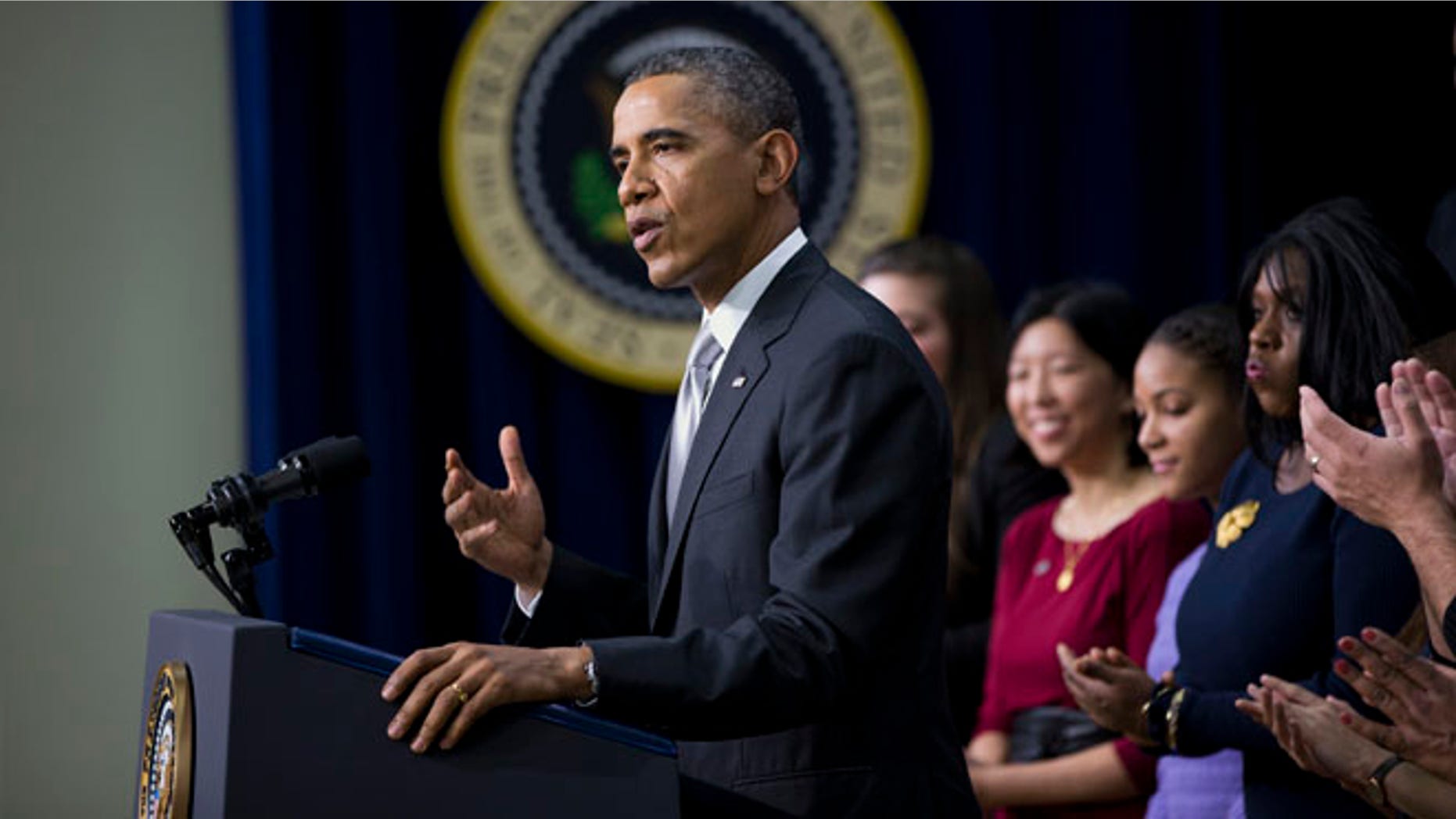 President Obama on Dec. 3, 2013 in the South Court Auditorium of the Eisenhower Executive Office Building on the White House complex in Washington.