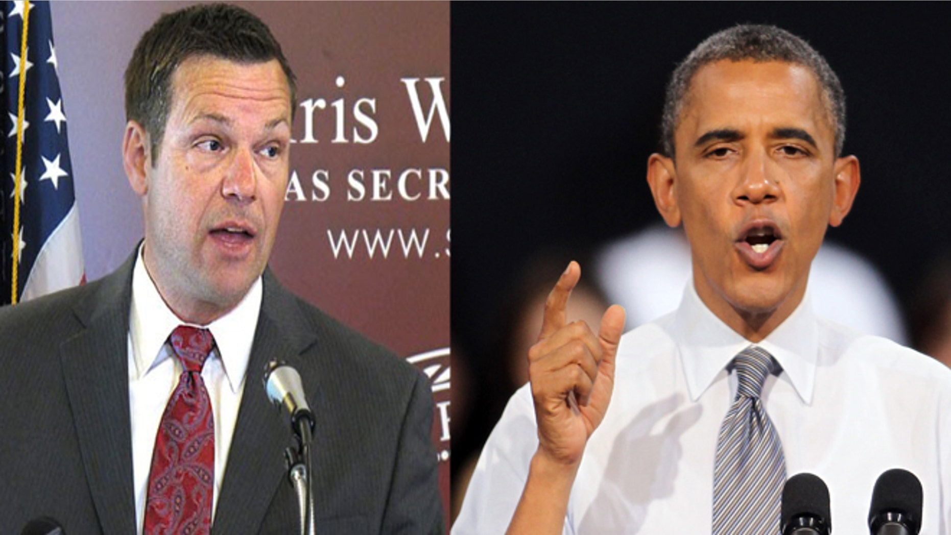 (Left) Kansas Secretary of State Kris Kobach (AP) and (Right) President Barack Obama. (Getty Images)
