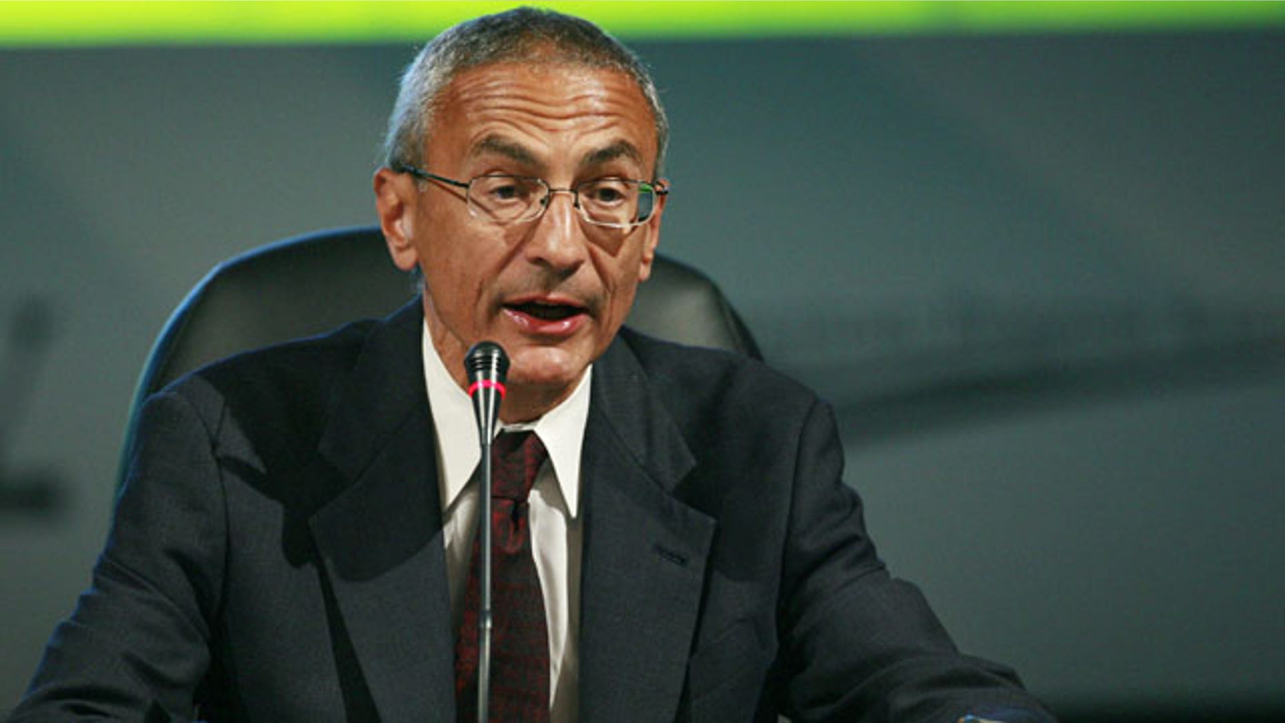 FILE - In this Monday, Aug. 10, 2009, file photo, Center for American Progress Action Fund President & CEO John Podesta speaks at the National Clean Energy Summit 2.0, at The Cox Pavillion in Las Vegas. (AP Photo)