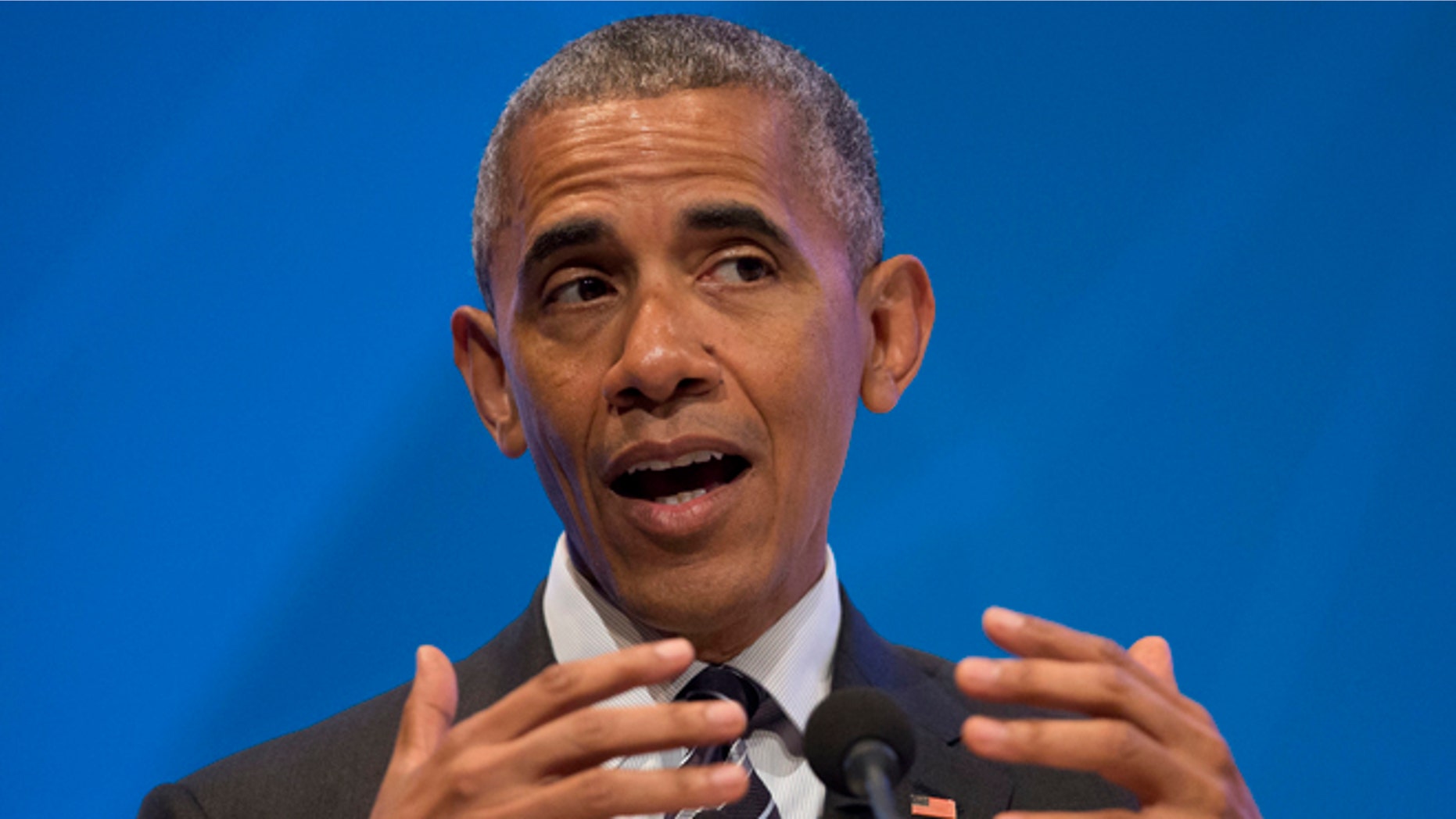 FILE - In this June 24, 2016 file photo, President Barack Obama speaks in Stanford, Calif. After almost eight years after electing a black president, a quarter of Americans say President Barack Obama made race relations in the United States worse during his time. (AP Photo/Pablo Martinez Monsivais, File)