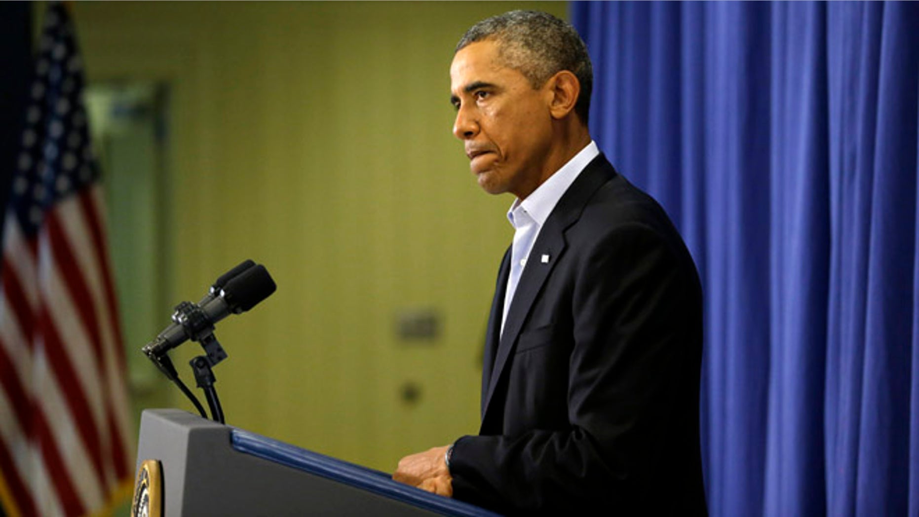 President Barack Obama speaking in Edgartown, Mass., Wednesday, Aug. 20, 2014, about the killing of American journalist James Foley by militants with the Islamic State extremist group.