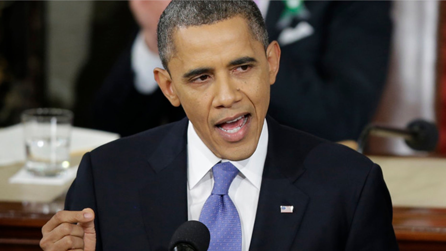 Feb. 12, 2013: President Obama gestures as he gives his State of the Union address during a joint session of Congress on Capitol Hill in Washington.