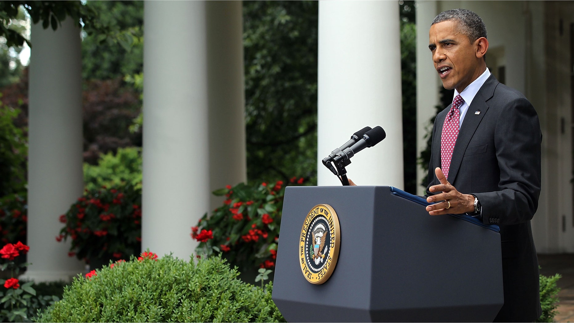 WASHINGTON, DC - JUNE 15: U.S. President Barack Obama delivers remarks about the Department of Homeland Security's recent announcement about deportation of illegal immigrants in the Rose Garden at the White House June 15, 2012 in Washington, DC. With the DREAM Act unable to gain traction in Congress, Obama announced that his administration would stop deporting some young people who came to U.S. as children of illegal immigrants. (Photo by Alex Wong/Getty Images)