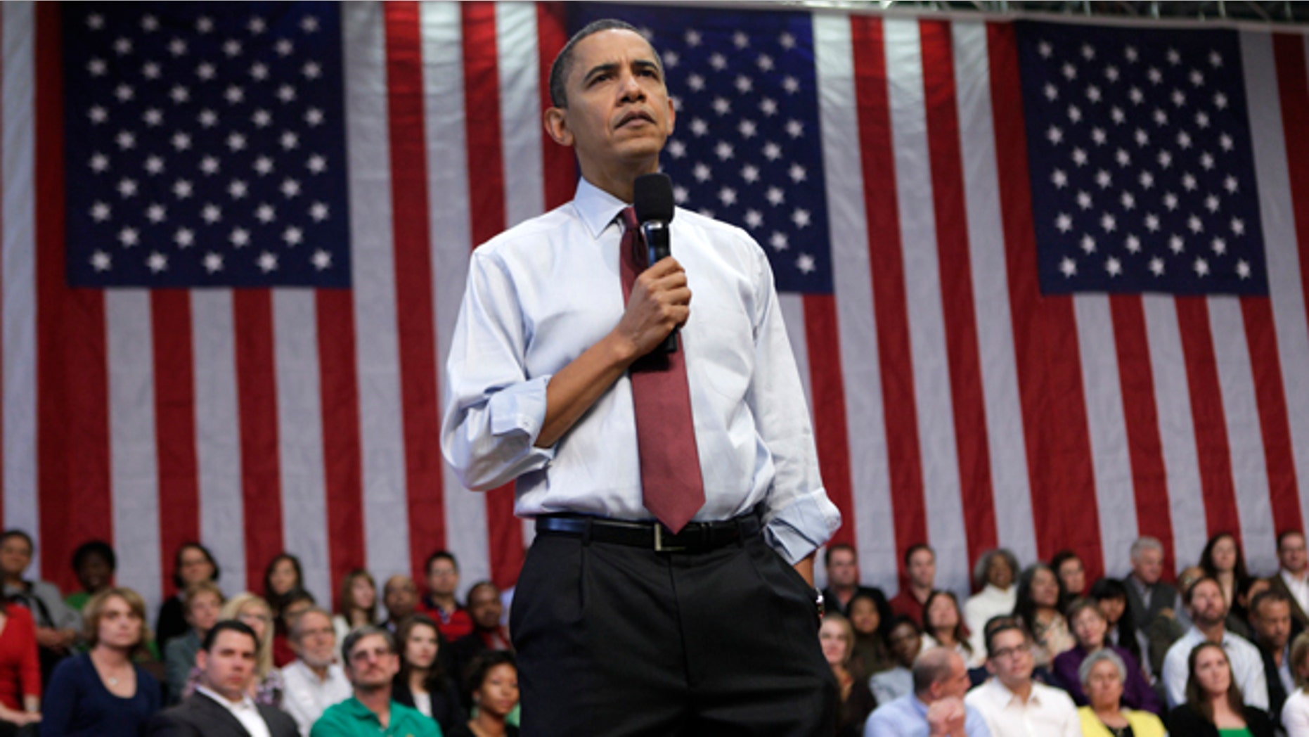 President Barack Obama takes part in a town hall meeting, Friday, Feb. 19, 2010, at Green Valley High School in Henderson, Nev. (AP Photo/Pablo Martinez Monsivais)