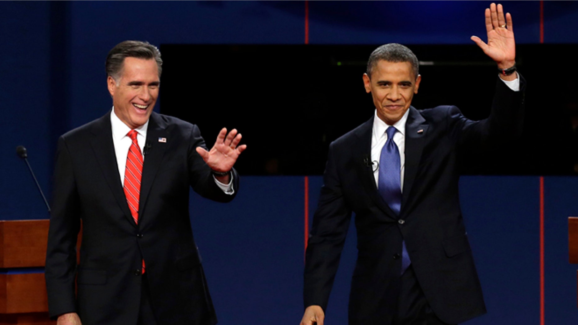 FILE: Oct. 3, 2012: Mitt Romney and President Obama during the first presidential debate at the University of Denver in Denver.