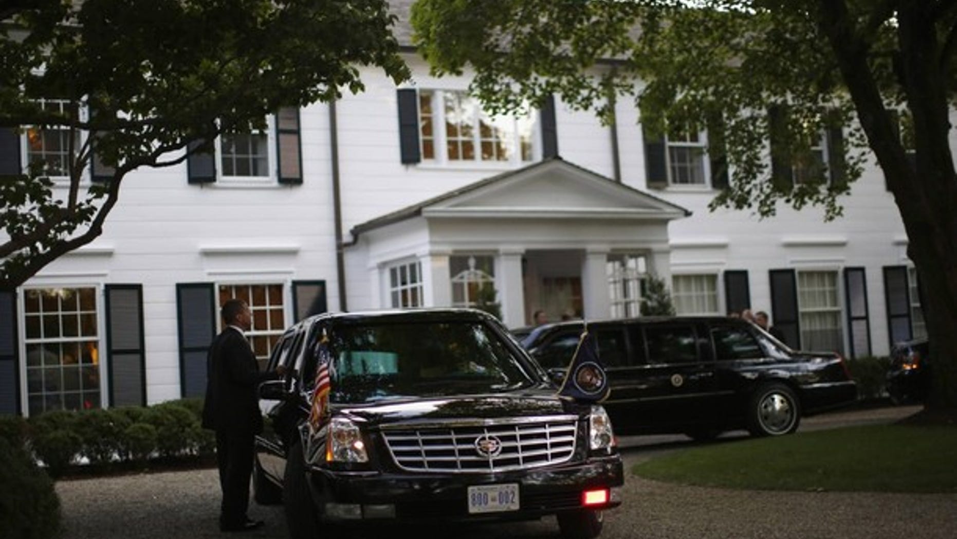 Aug. 6, 2012: U.S. President Barack Obama's limousines are pictured following his arrival to a election campaign fundraiser at the Connecticut home of film producer Harvey Weinstein in Westport.