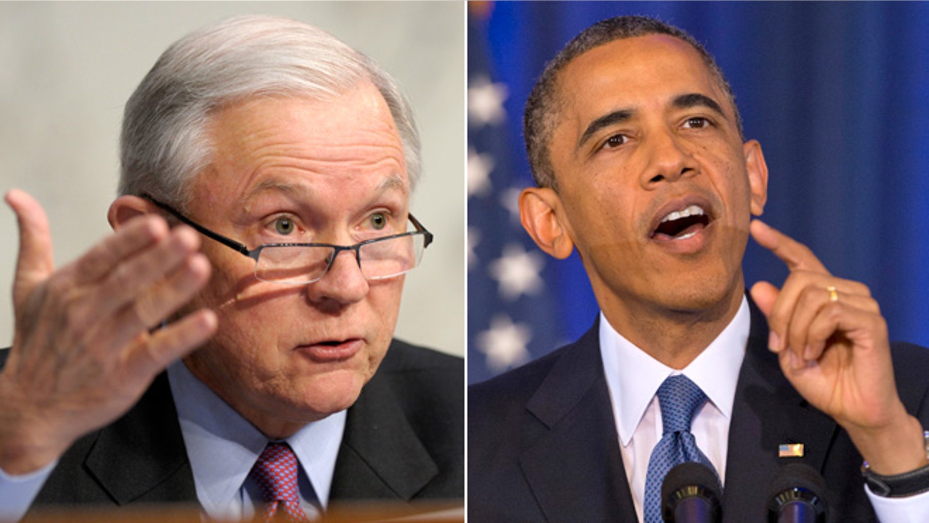 Sen. Jeff Sessions, R-Ala., left and President Obama.