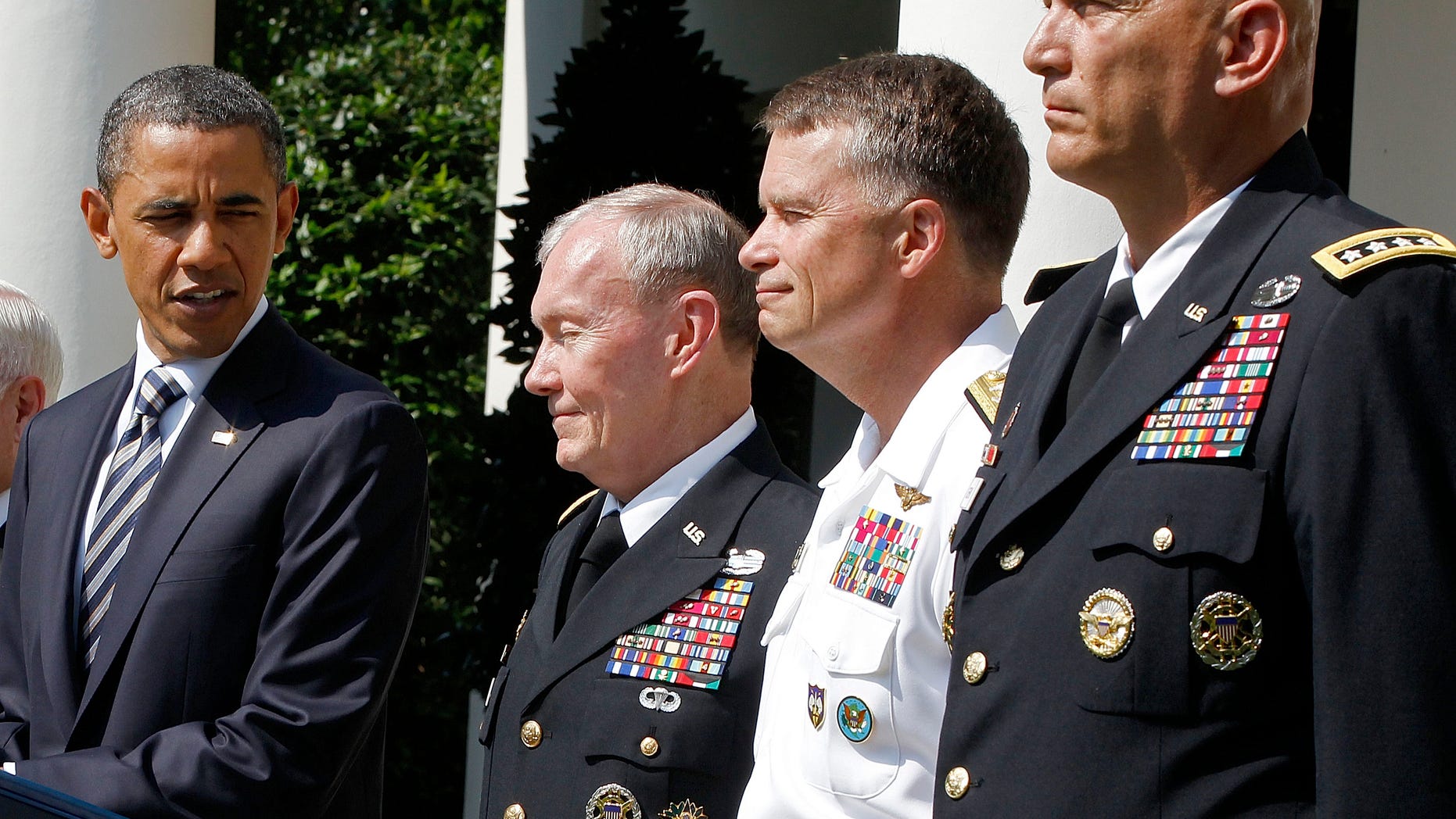 May 30: President Obama introduces his choice for the next chairman of the Joint Chiefs of Staff, from left, Army Gen. Martin Dempsey, the next vice chairman of the Joint Chiefs of Staff Adm. James Winnefeld and Gen. Ray Odierno to be Army chief of staff.