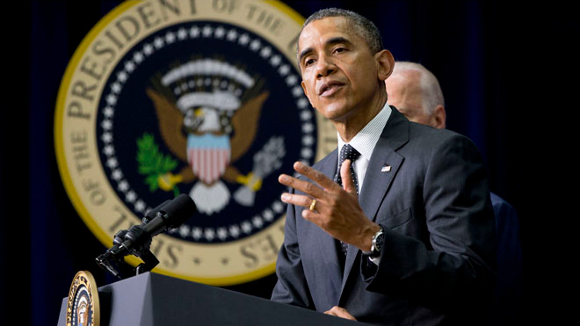 June 10, 2014: President Obamaspeaks in the Eisenhower Executive Office Building, on the White House complex in Washington, D.C.