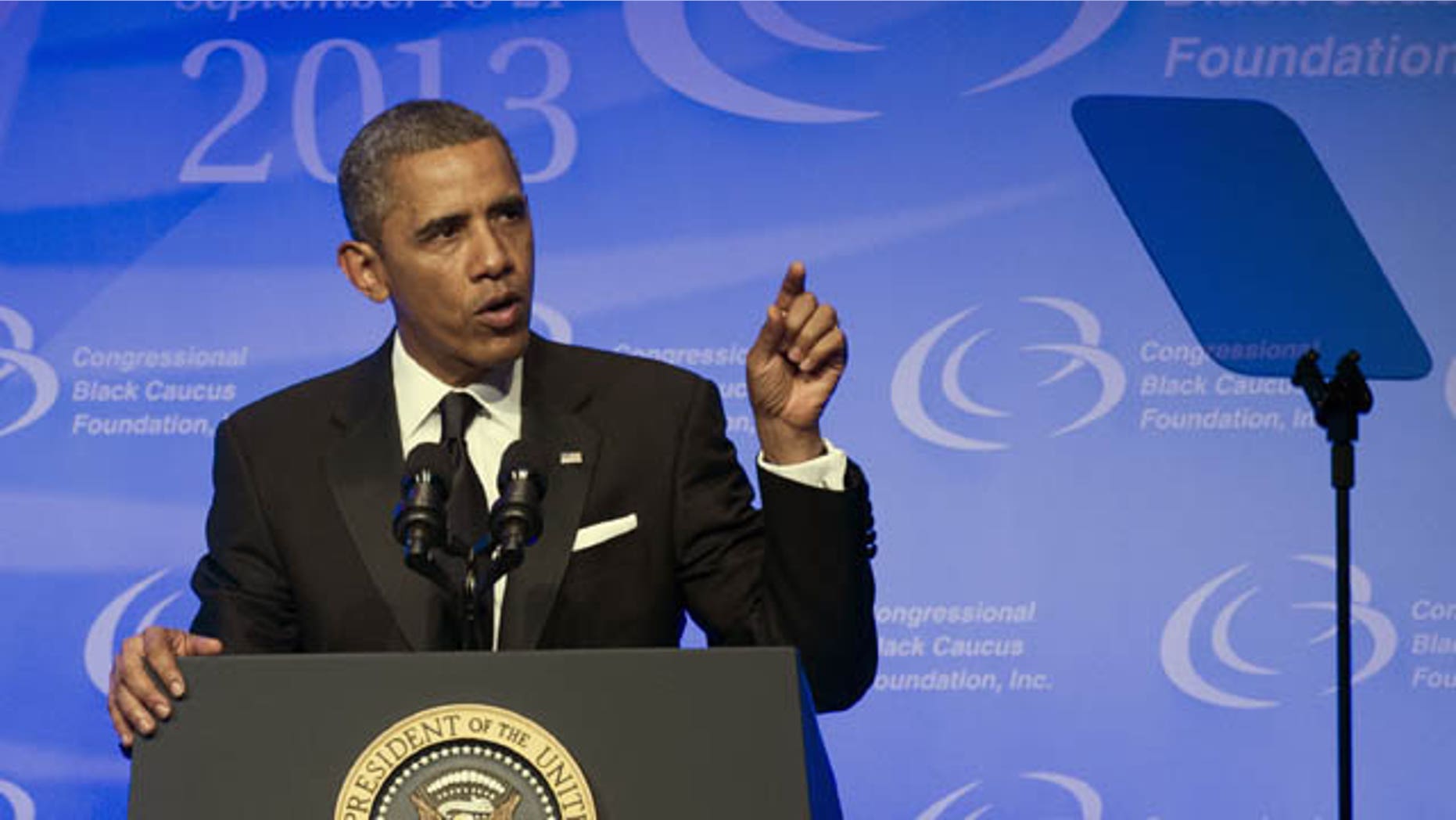 September 21, 2013: President Barack Obama addresses the 43rd annual Congressional Black Caucus Foundation's Legislative Conference dinner in Washington Saturday. (AP Photo)