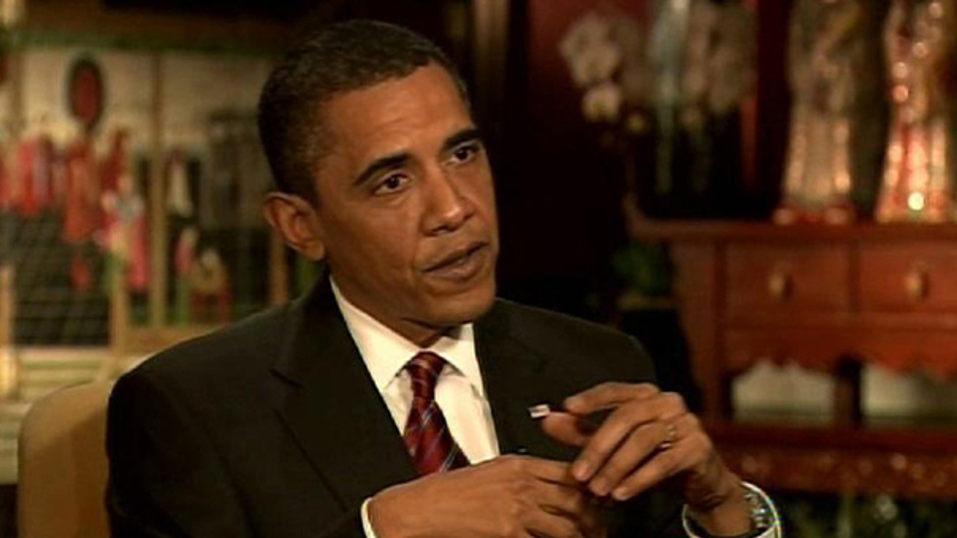 President Obama is interviewed by Fox News' Major Garrett in China, 111809. (FNC)