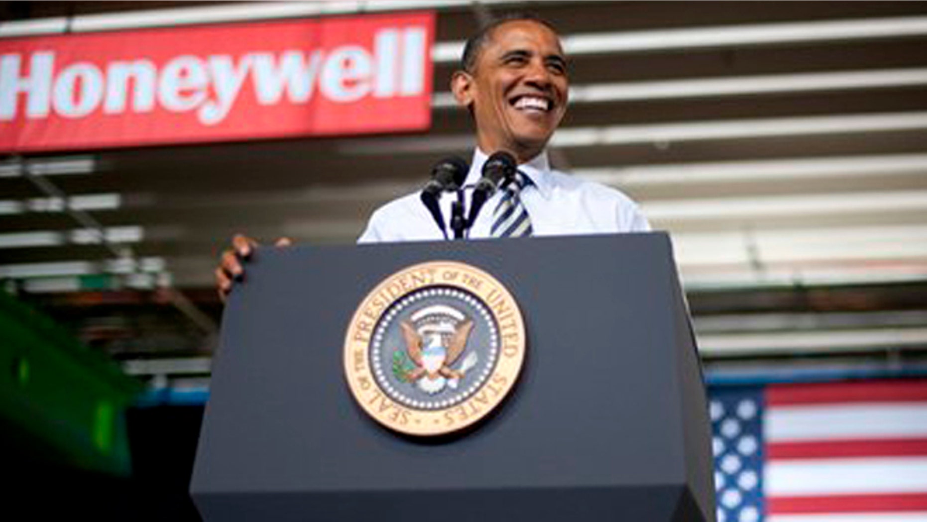 Friday, June 1, 2012: President Barack Obama speaks about jobs at a Honeywell Headquarters in Golden Valley, Minn.
