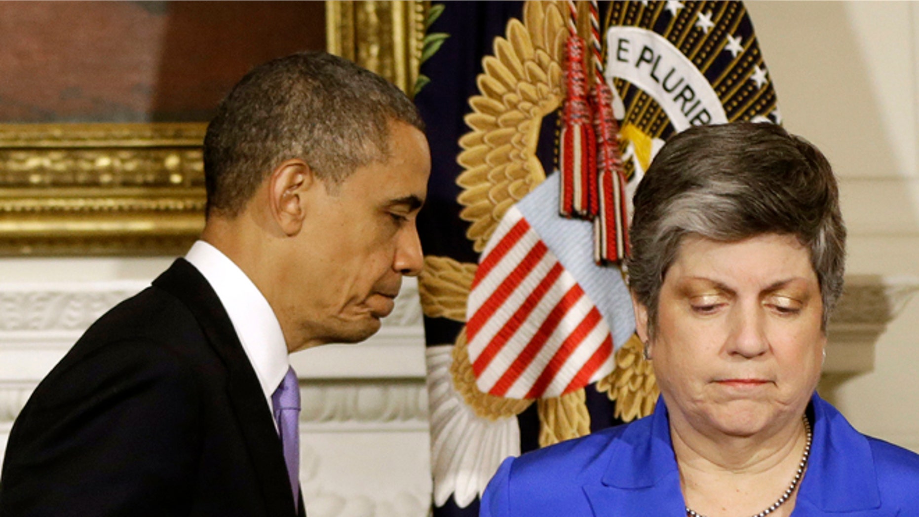 Tuesday, May 21, 2013: President Obama and Homeland Security Secretary Janet Napolitano at the White House, in Washington, after the president talked about the Oklahoma tornado.