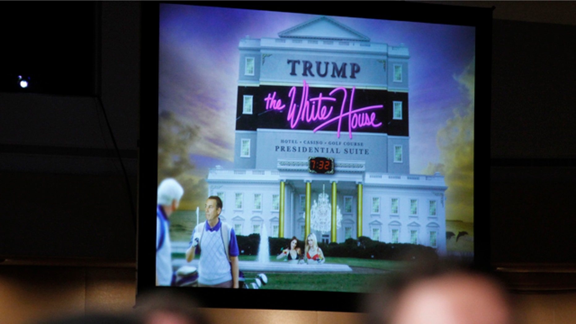 April 30: A video is shown as President Barack Obama, speaks about Donald Trump at the White House Correspondents Association Dinner in Washington.