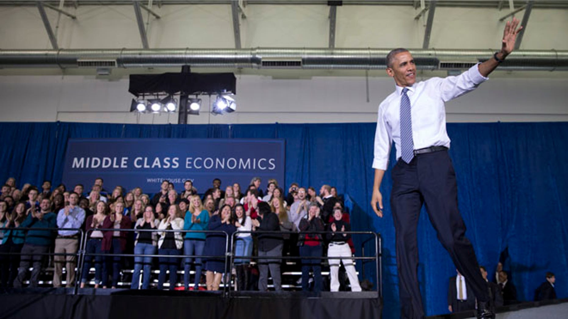 Jan. 21, 2015: President Obama arrives to speak at Boise State University, in Boise, Idaho.