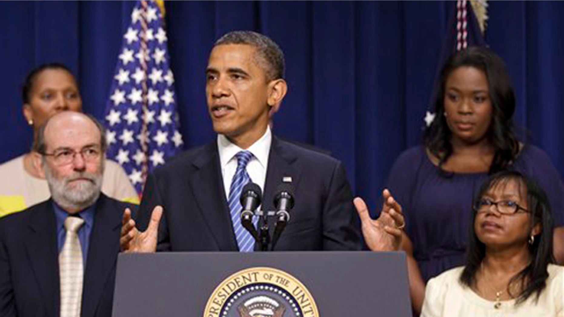 Friday, August 3, 2012: President Barack Obama talks about taxes in Eisenhower Executive Office Building in Washington.