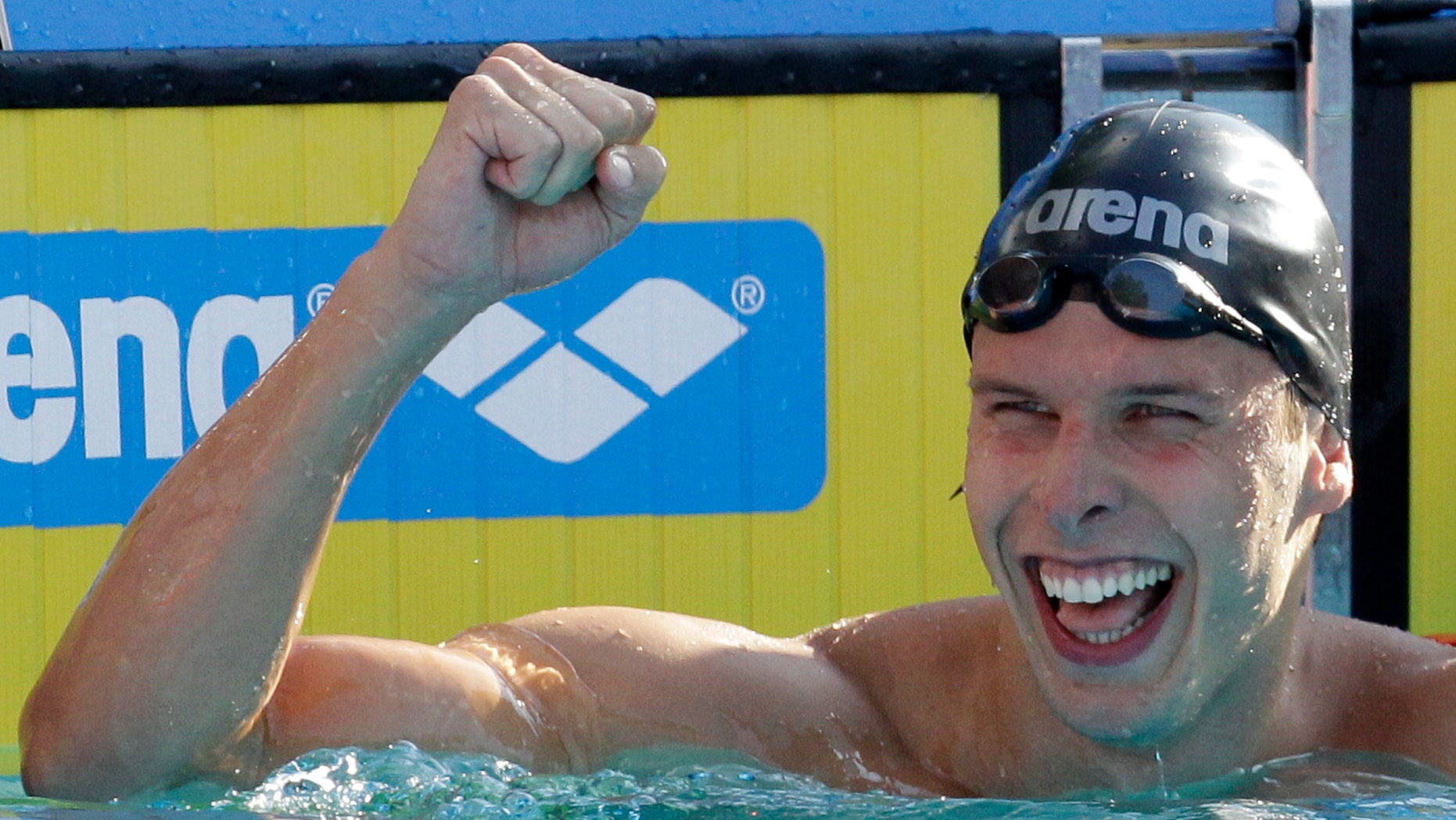 Aug. 10, 2010: In this file photo Norway's Alexander Dale Oen celebrates winning the gold medal in the Men's 100m breaststroke final at the Swimming European Championships in Budapest, Hungary.