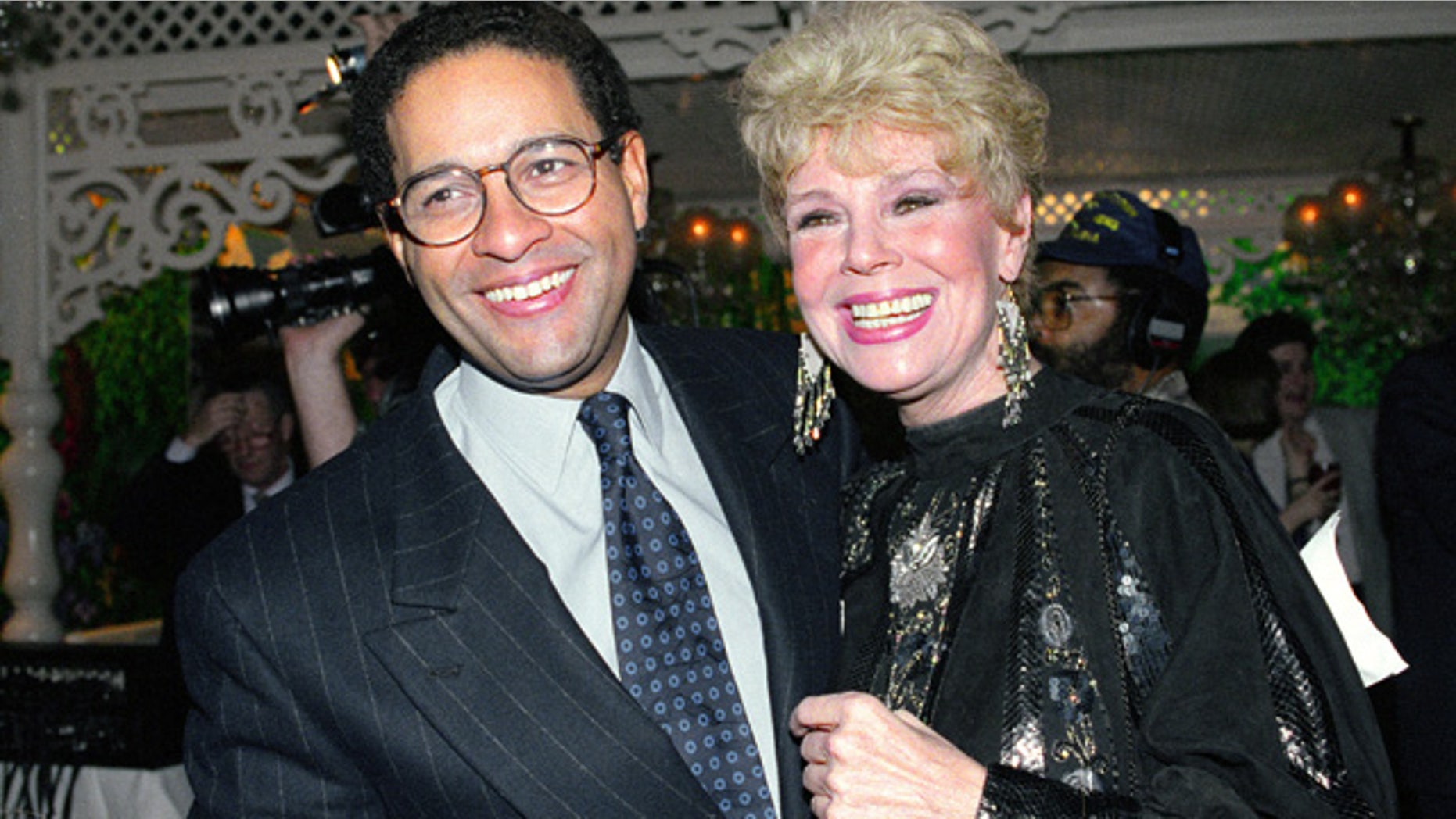 FILE - In this Jan. 13, 1992 file photo, NBC's'Today' show co-anchor Bryant Gumbel, left, and former member of the morning television show Betsy Palmer pose at the 40th anniversary party for the show in New York City. Palmer, the actress whose long film, stage and television career began in 1951 in the early days of live television and who later found a new generation of fans in her role as Mrs. Vorhees in the cult film classic Friday the 13th, has died at the age of 88.(AP Photo/Mark Lennihan, File)
