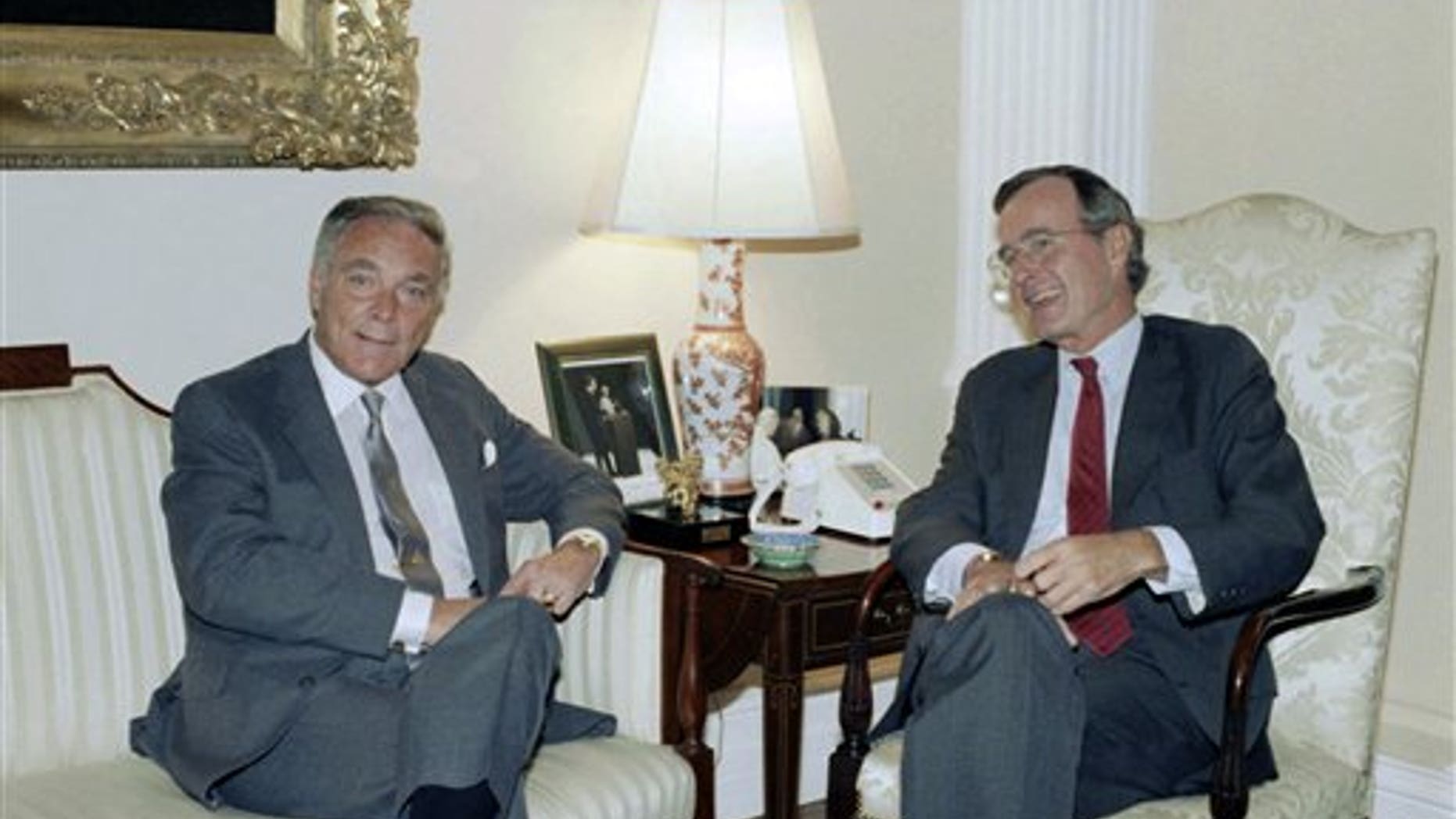 FILE - In this Sept. 25, 1985 photo, U.S. Vice President George H.W. Bush meets with former Secretary of State Alexander Haig. Haig died Saturday, Feb. 20, 2010, at age 85. (AP Photo)